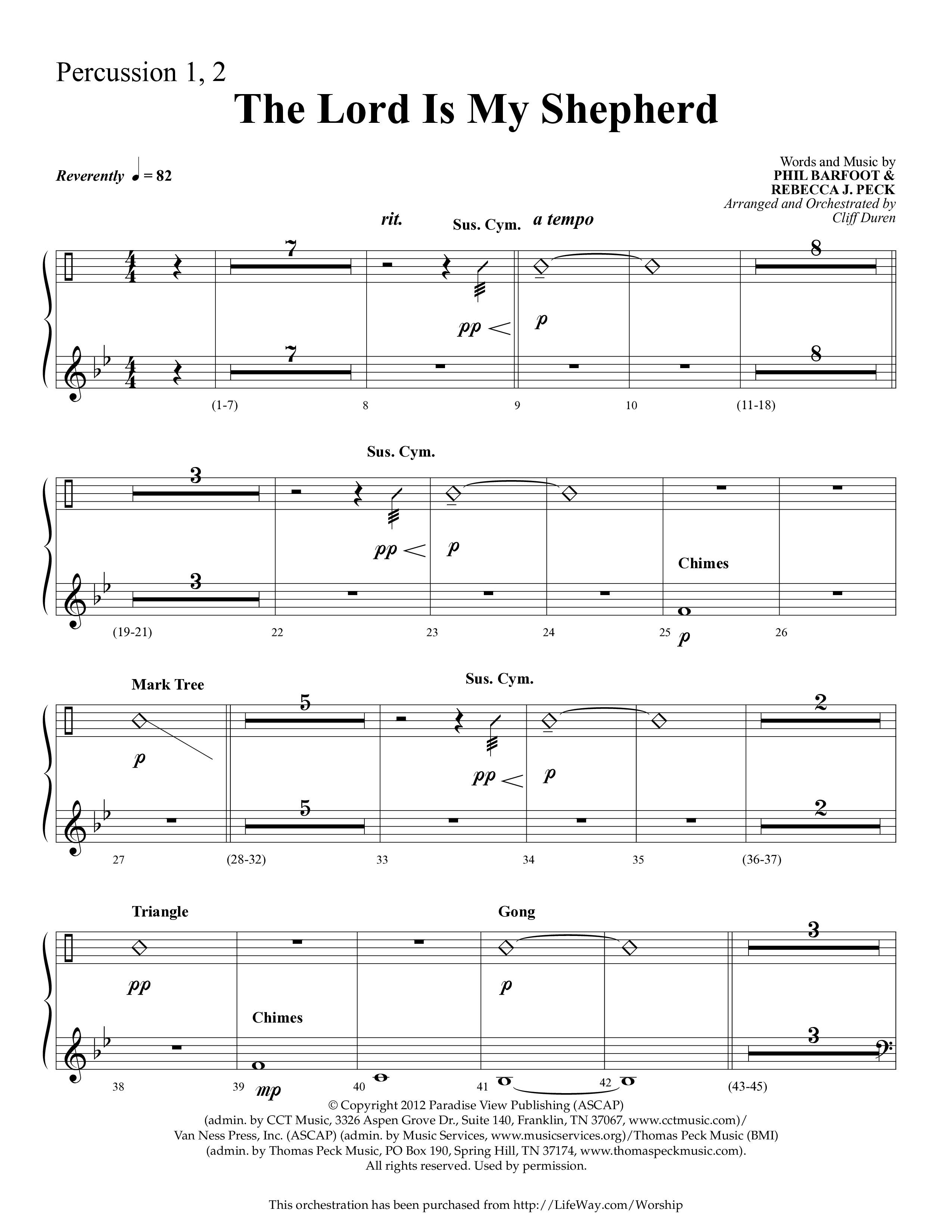 The Lord Is My Shepherd (Choral Anthem SATB) Percussion 1/2 (Lifeway Choral / Arr. Cliff Duren)