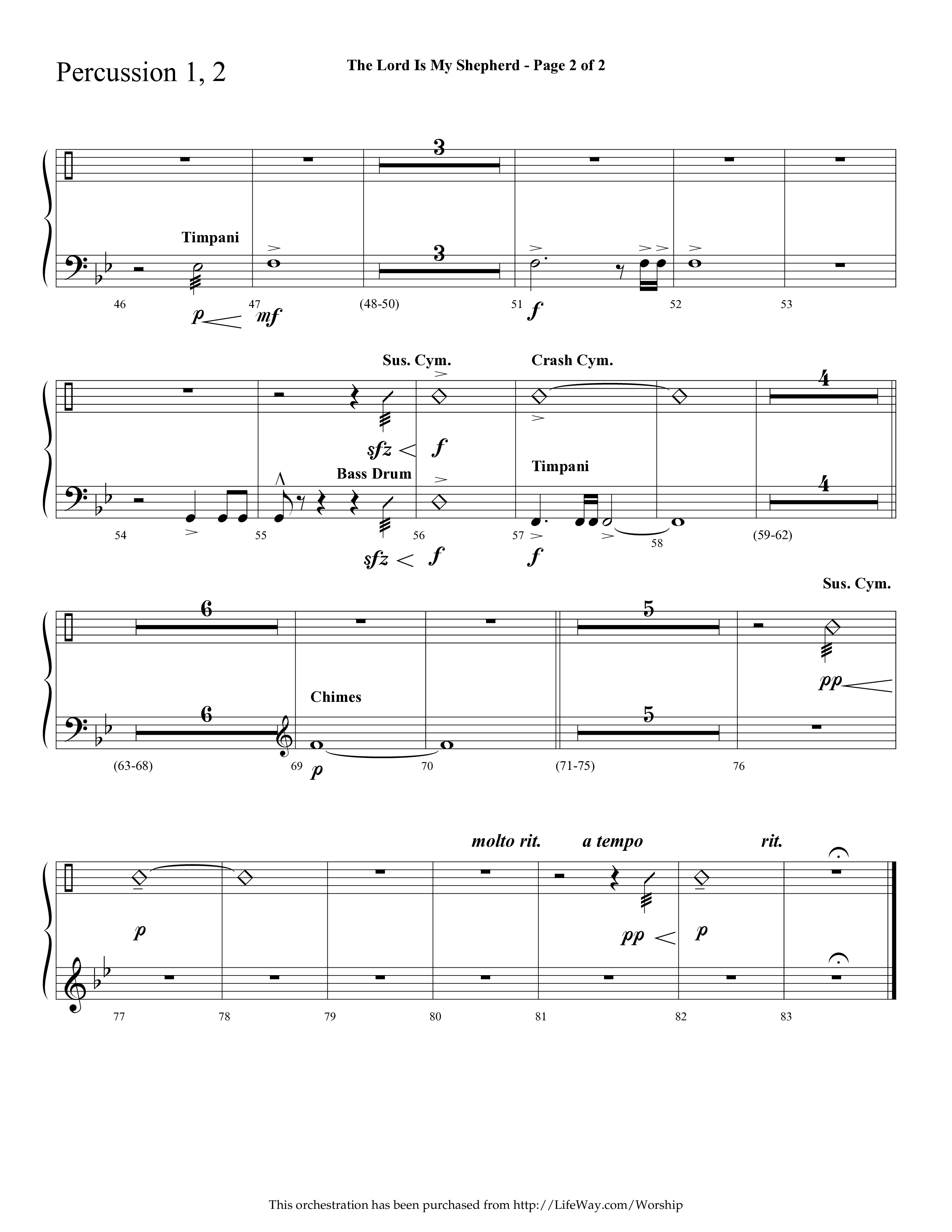 The Lord Is My Shepherd (Choral Anthem SATB) Percussion 1/2 (Lifeway Choral / Arr. Cliff Duren)