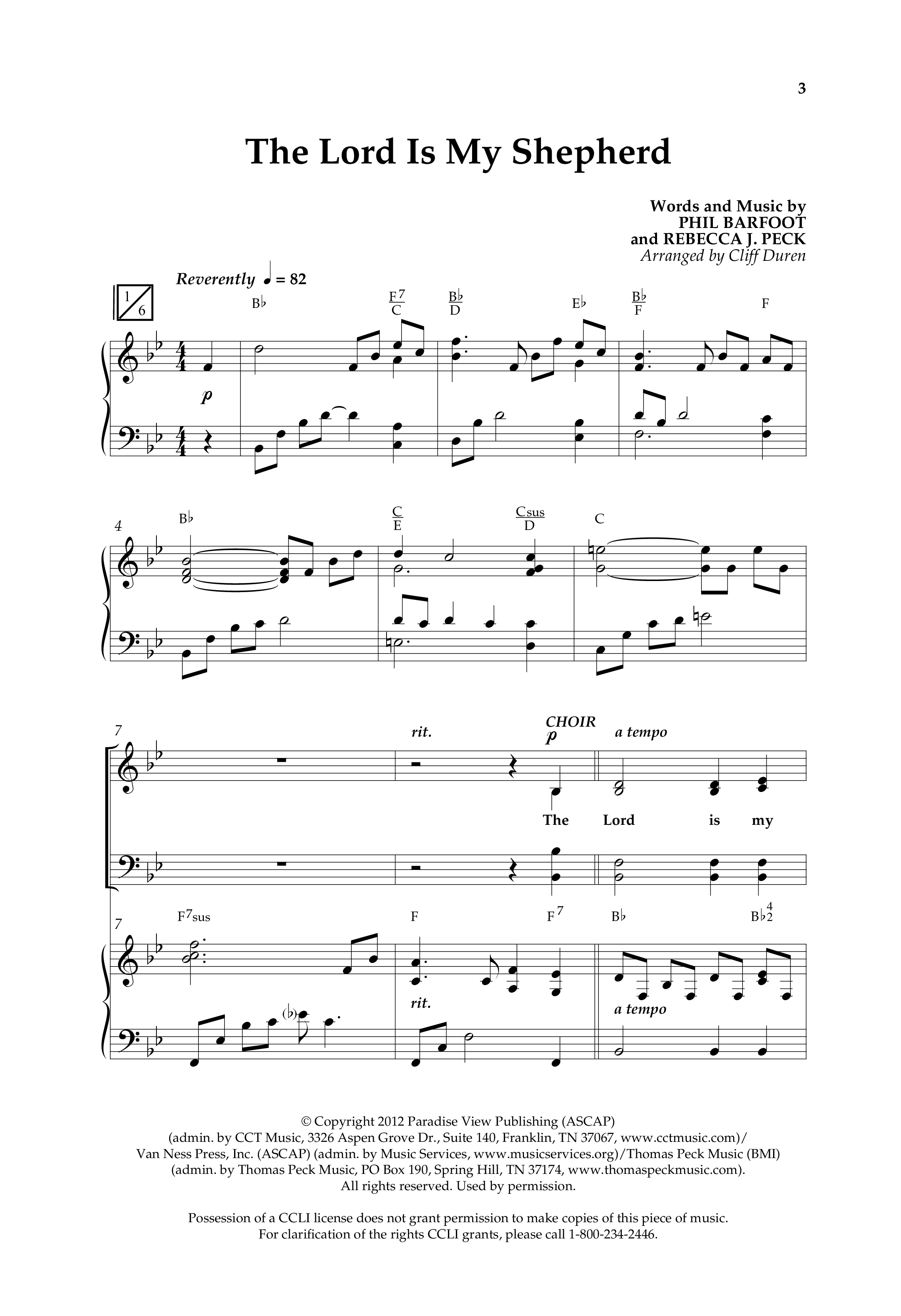 The Lord Is My Shepherd (Choral Anthem SATB) Anthem (SATB/Piano) (Lifeway Choral / Arr. Cliff Duren)