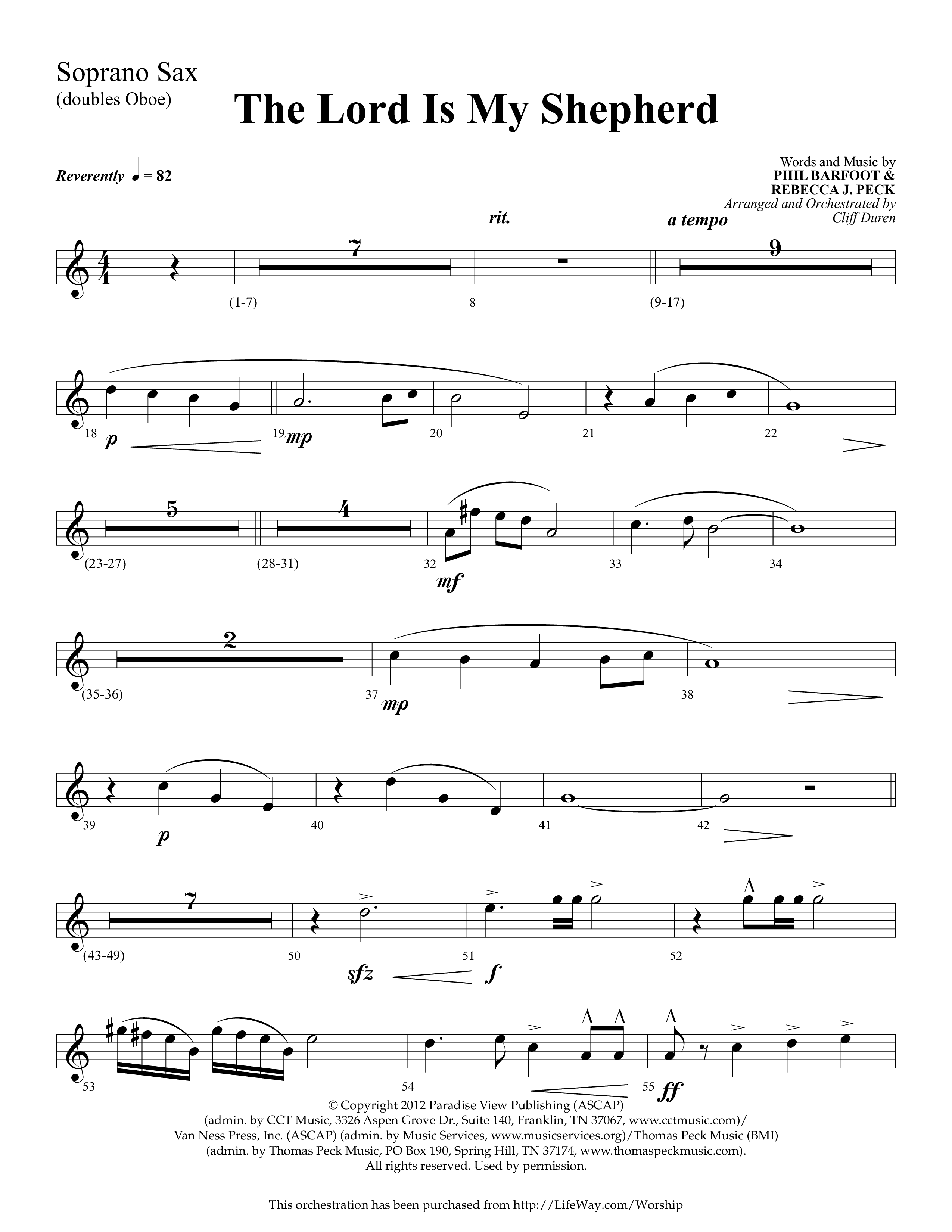 The Lord Is My Shepherd (Choral Anthem SATB) Soprano Sax (Lifeway Choral / Arr. Cliff Duren)