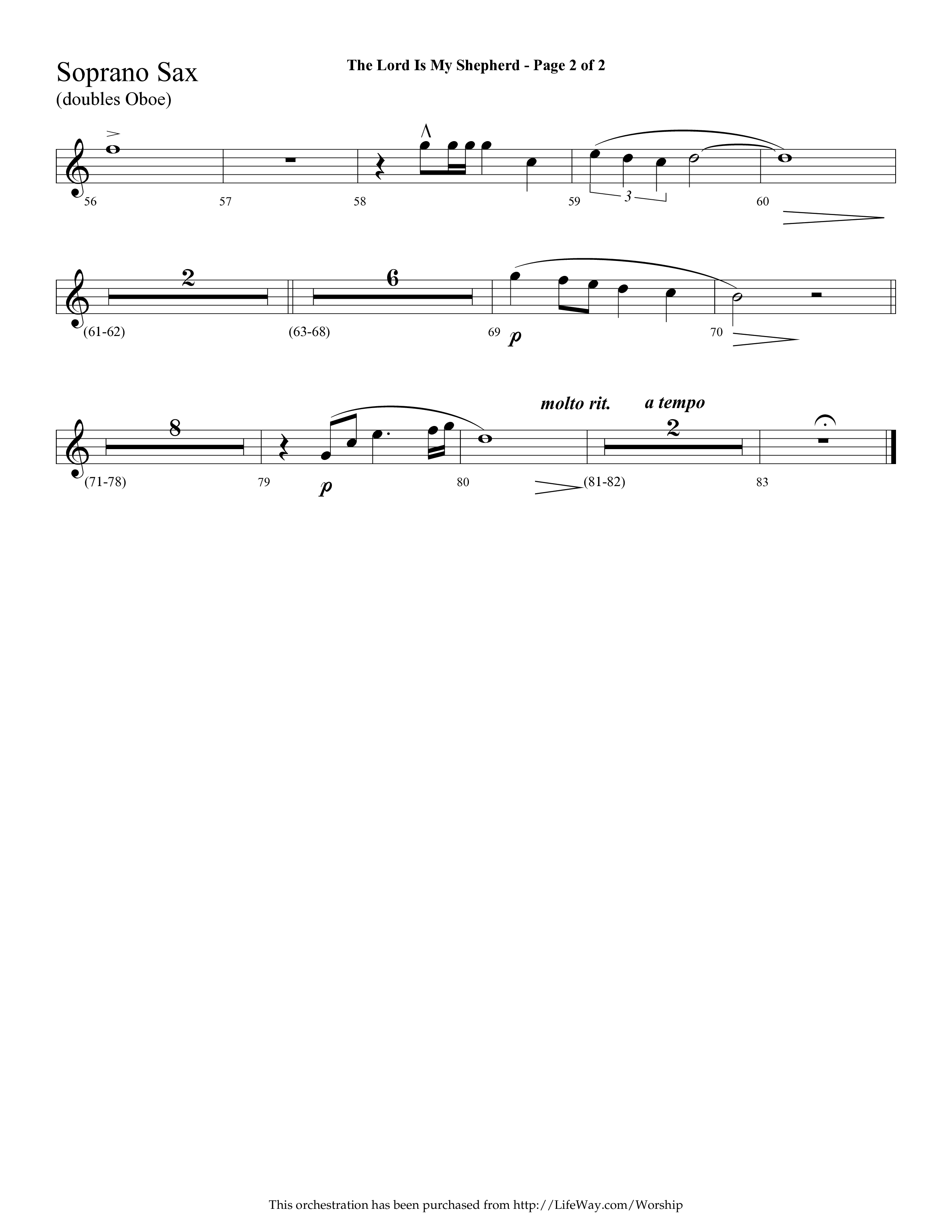 The Lord Is My Shepherd (Choral Anthem SATB) Soprano Sax (Lifeway Choral / Arr. Cliff Duren)