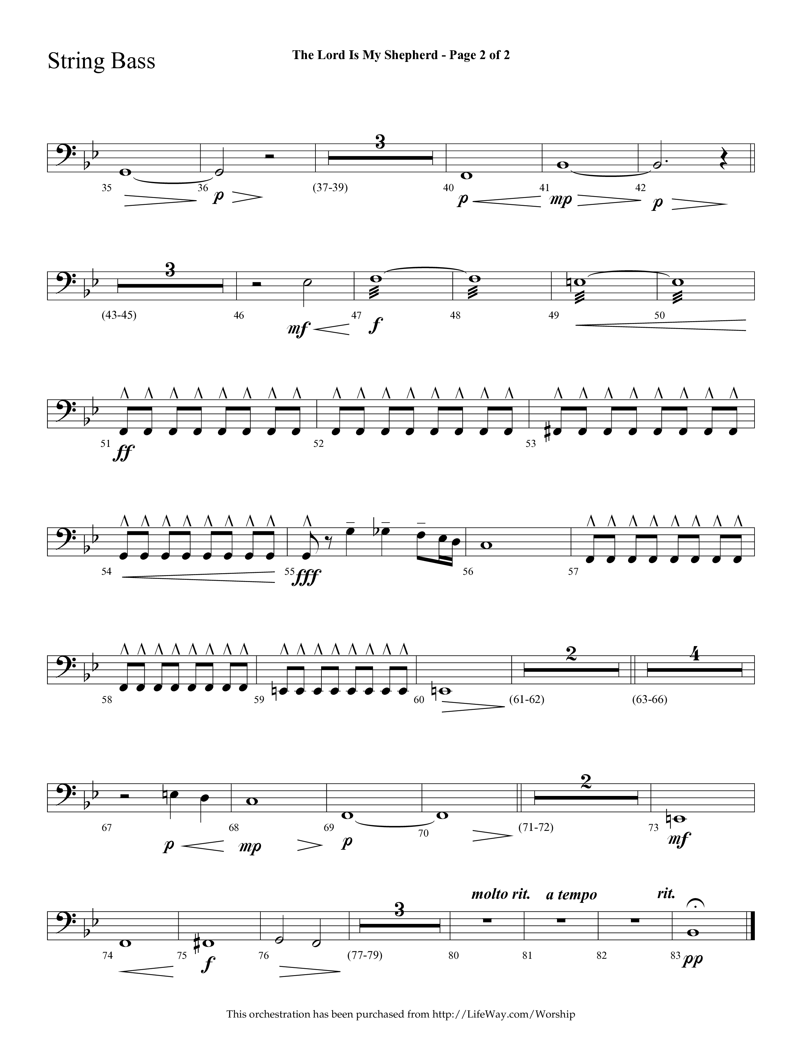 The Lord Is My Shepherd (Choral Anthem SATB) String Bass (Lifeway Choral / Arr. Cliff Duren)