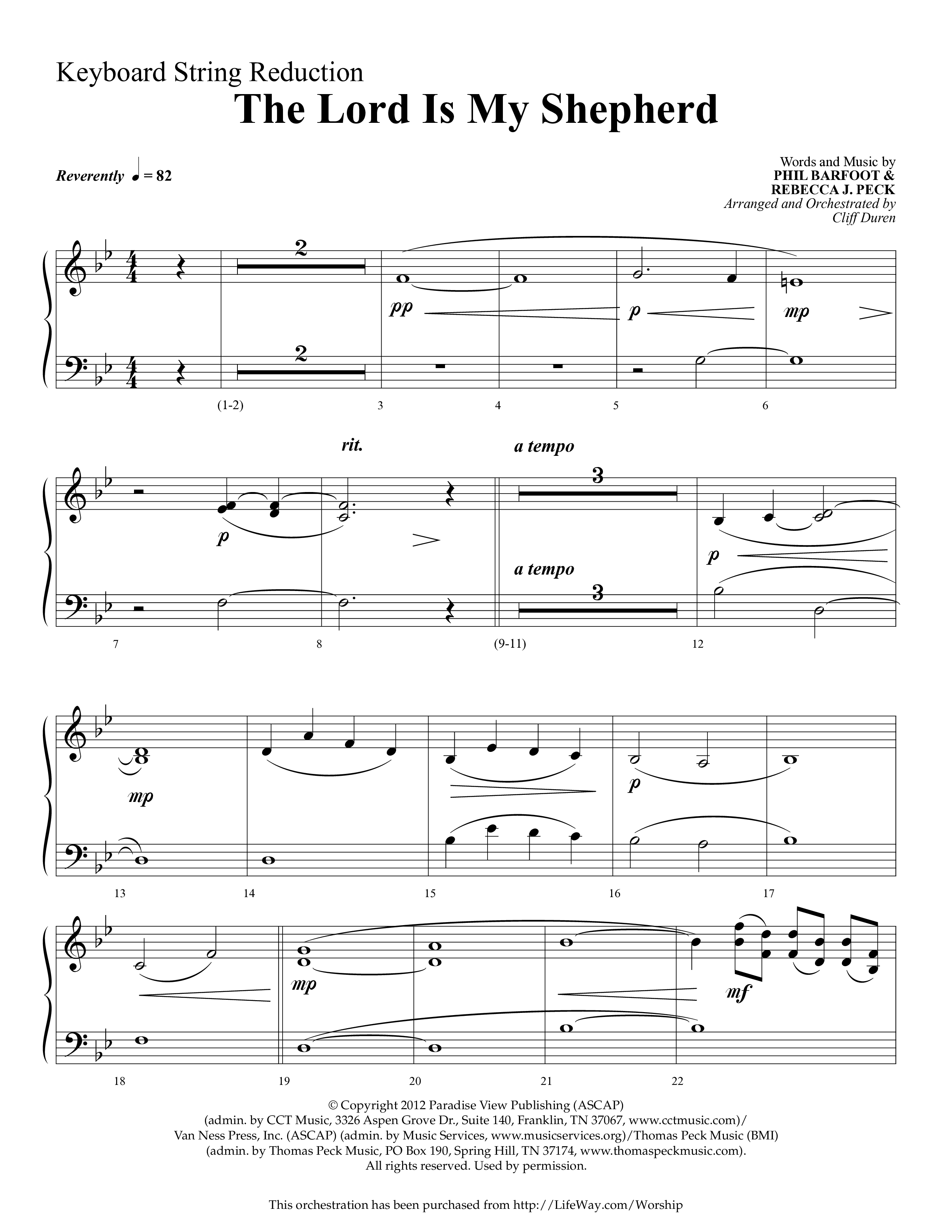 The Lord Is My Shepherd (Choral Anthem SATB) String Reduction (Lifeway Choral / Arr. Cliff Duren)