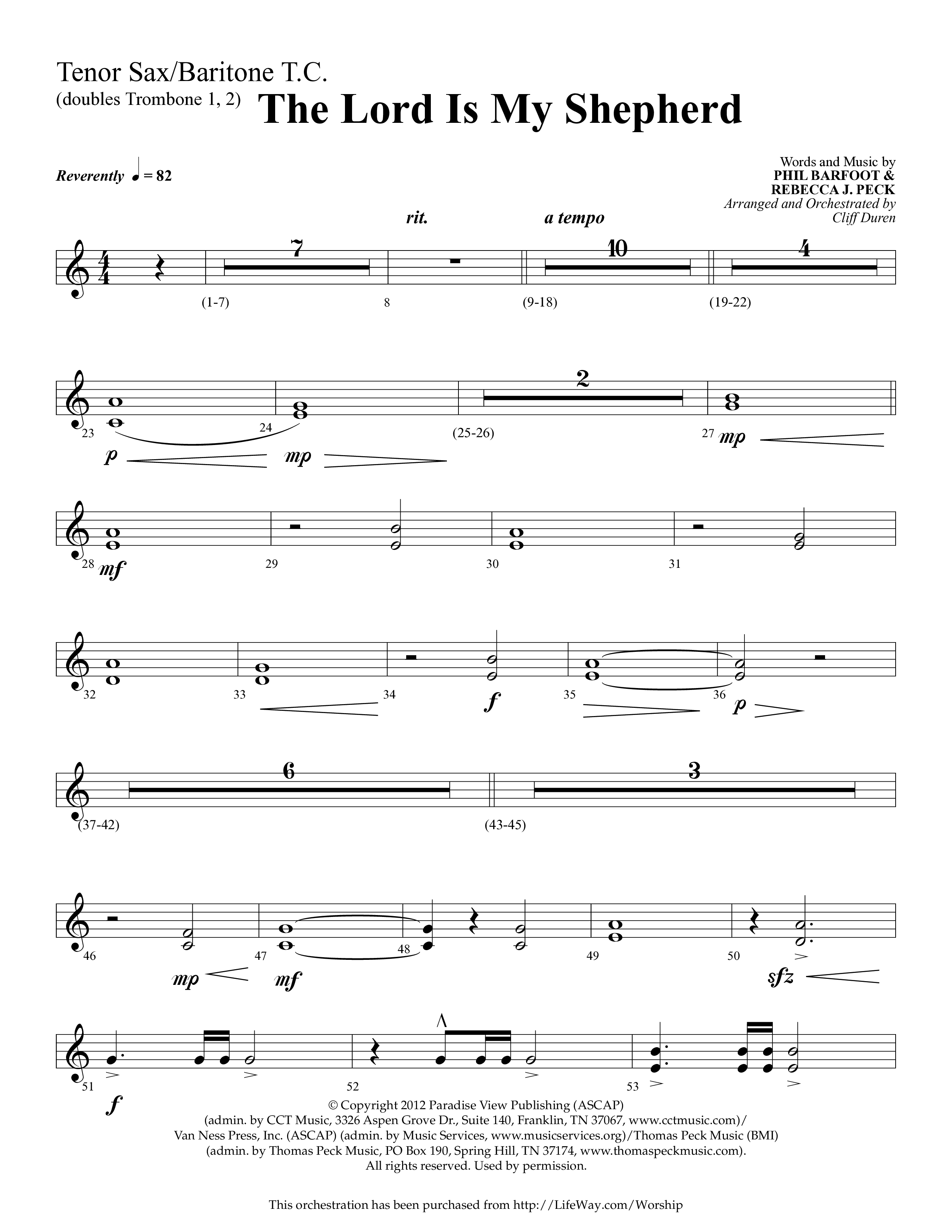 The Lord Is My Shepherd (Choral Anthem SATB) Tenor Sax/Baritone T.C. (Lifeway Choral / Arr. Cliff Duren)