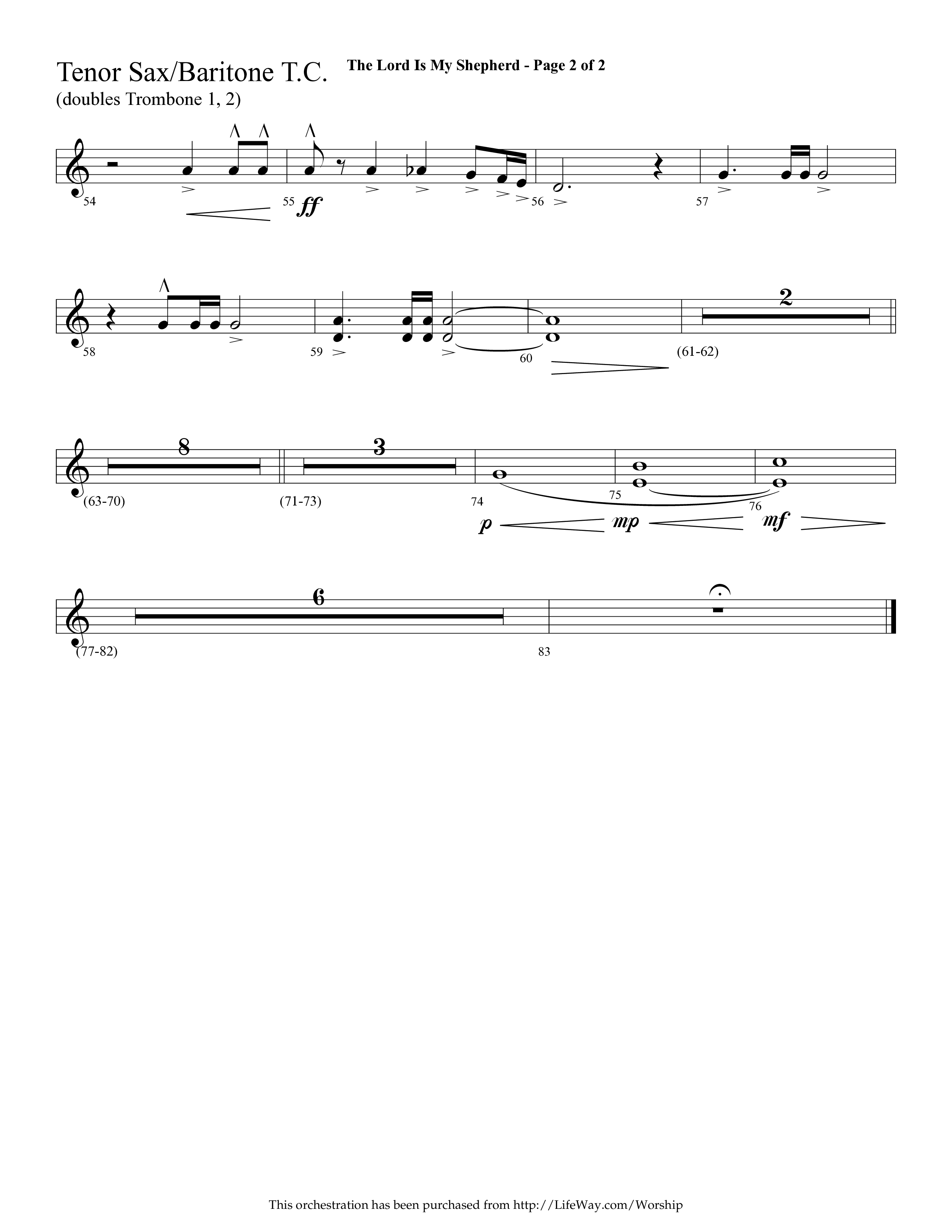 The Lord Is My Shepherd (Choral Anthem SATB) Tenor Sax/Baritone T.C. (Lifeway Choral / Arr. Cliff Duren)