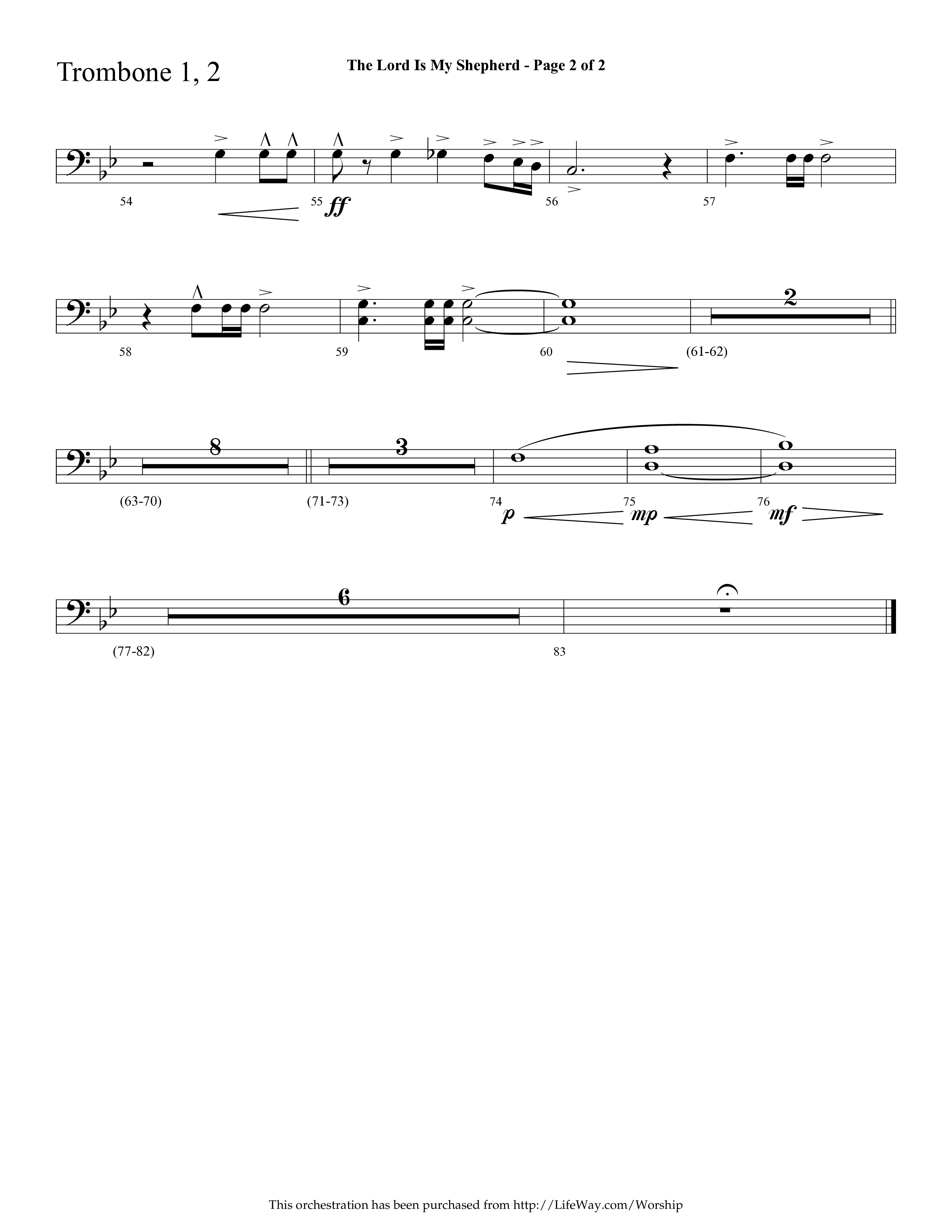 The Lord Is My Shepherd (Choral Anthem SATB) Trombone 1/2 (Lifeway Choral / Arr. Cliff Duren)