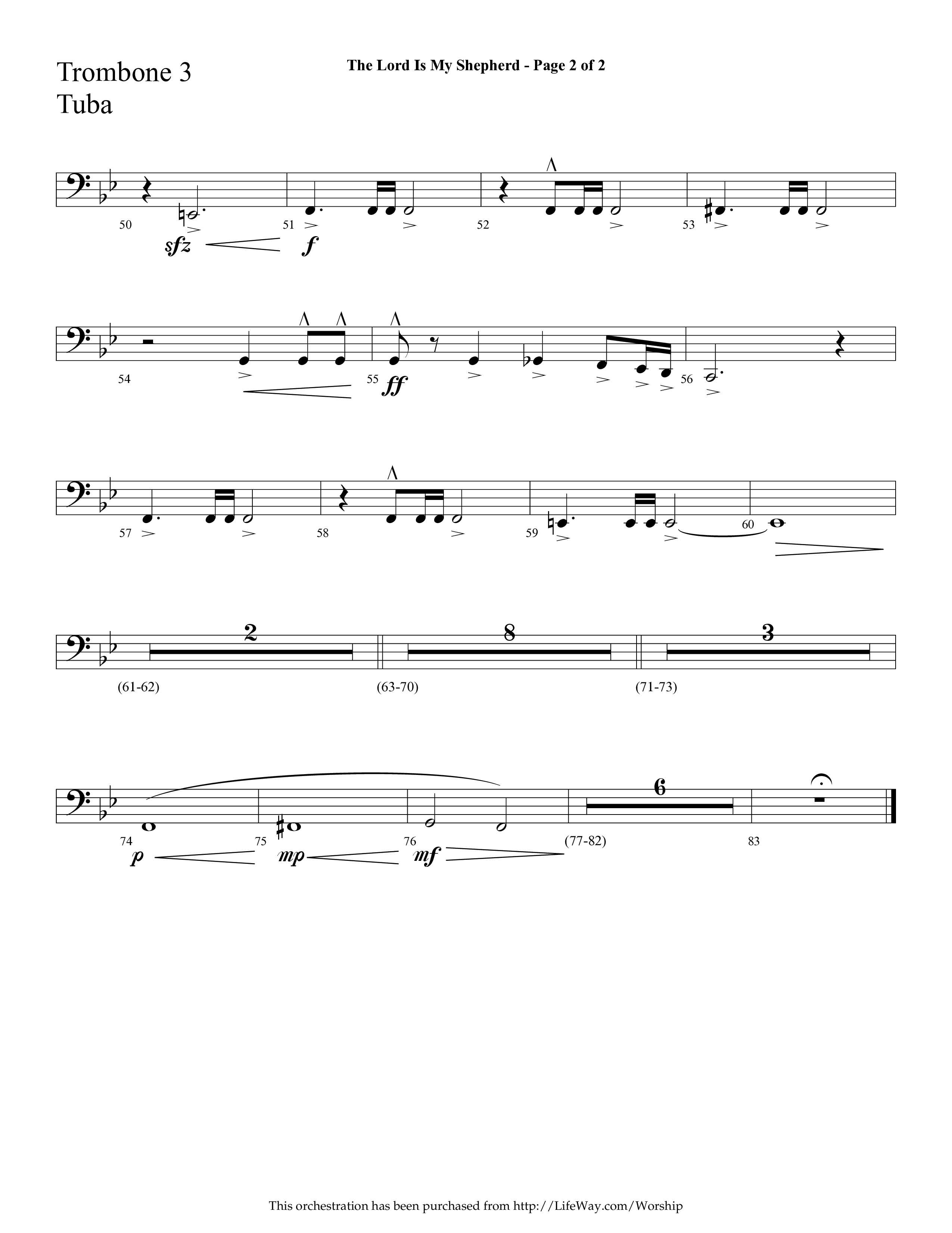 The Lord Is My Shepherd (Choral Anthem SATB) Trombone 3/Tuba (Lifeway Choral / Arr. Cliff Duren)