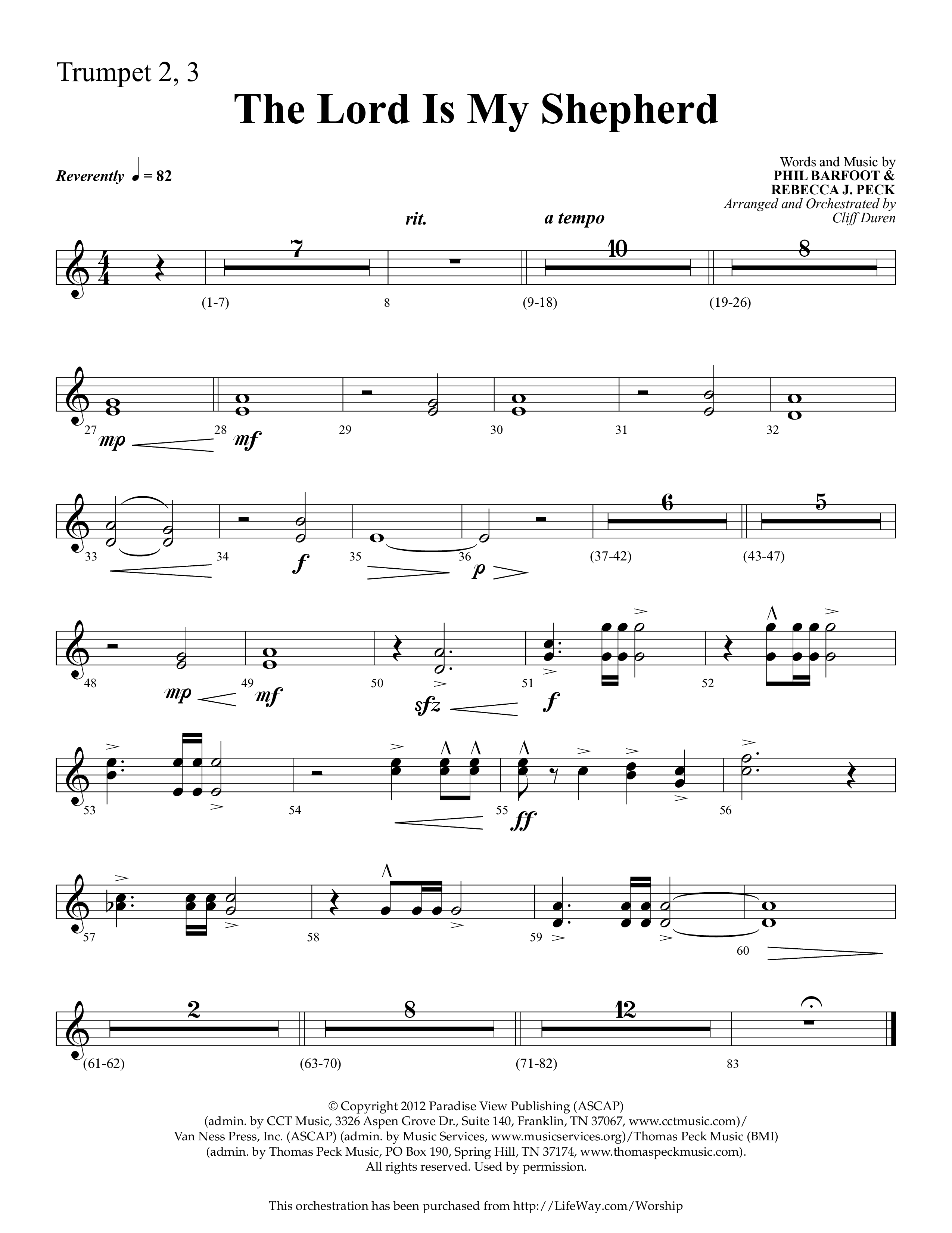 The Lord Is My Shepherd (Choral Anthem SATB) Trumpet 2/3 (Lifeway Choral / Arr. Cliff Duren)