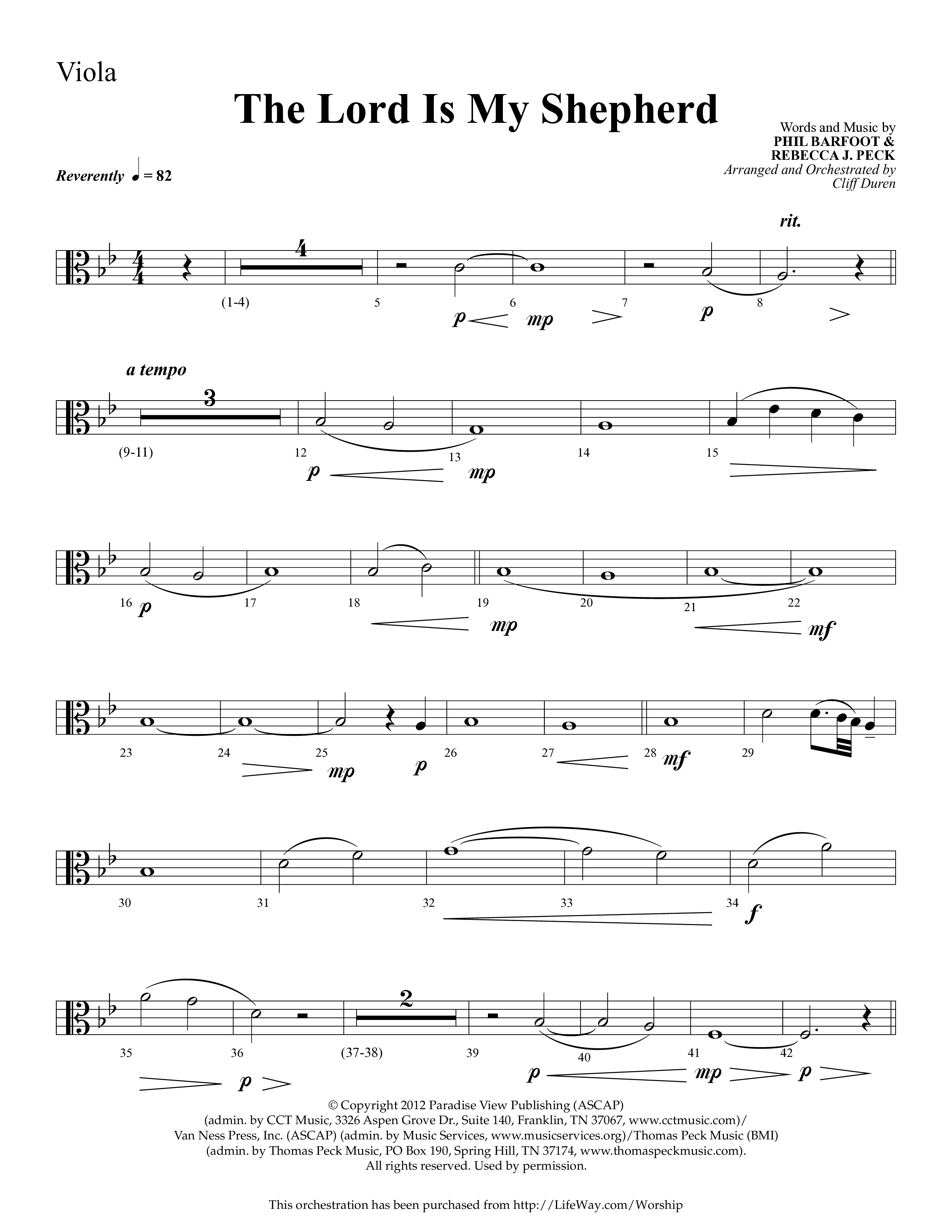 The Lord Is My Shepherd (Choral Anthem SATB) Viola (Lifeway Choral / Arr. Cliff Duren)