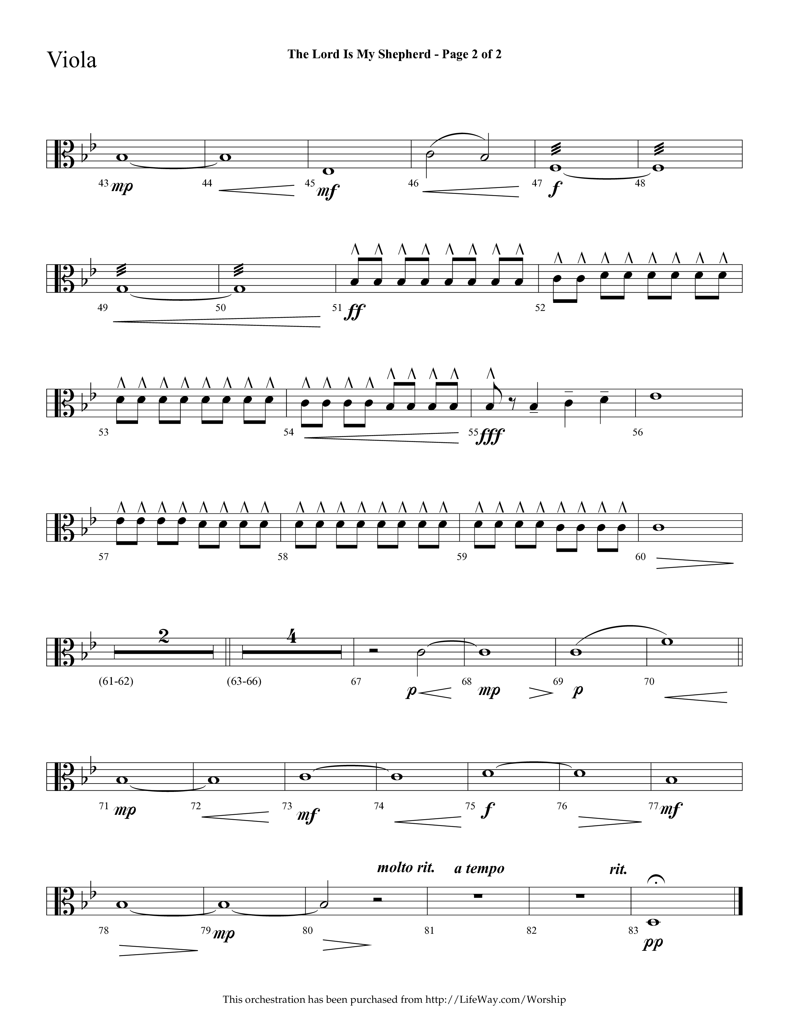 The Lord Is My Shepherd (Choral Anthem SATB) Viola (Lifeway Choral / Arr. Cliff Duren)