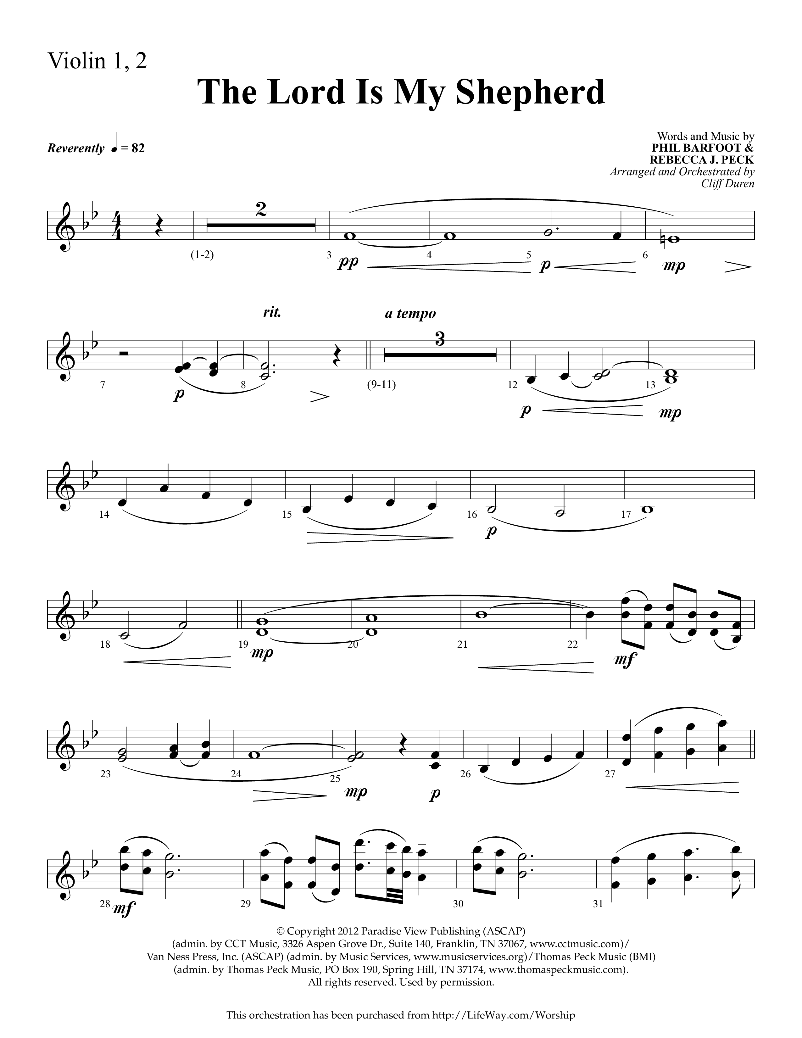 The Lord Is My Shepherd (Choral Anthem SATB) Violin 1/2 (Lifeway Choral / Arr. Cliff Duren)