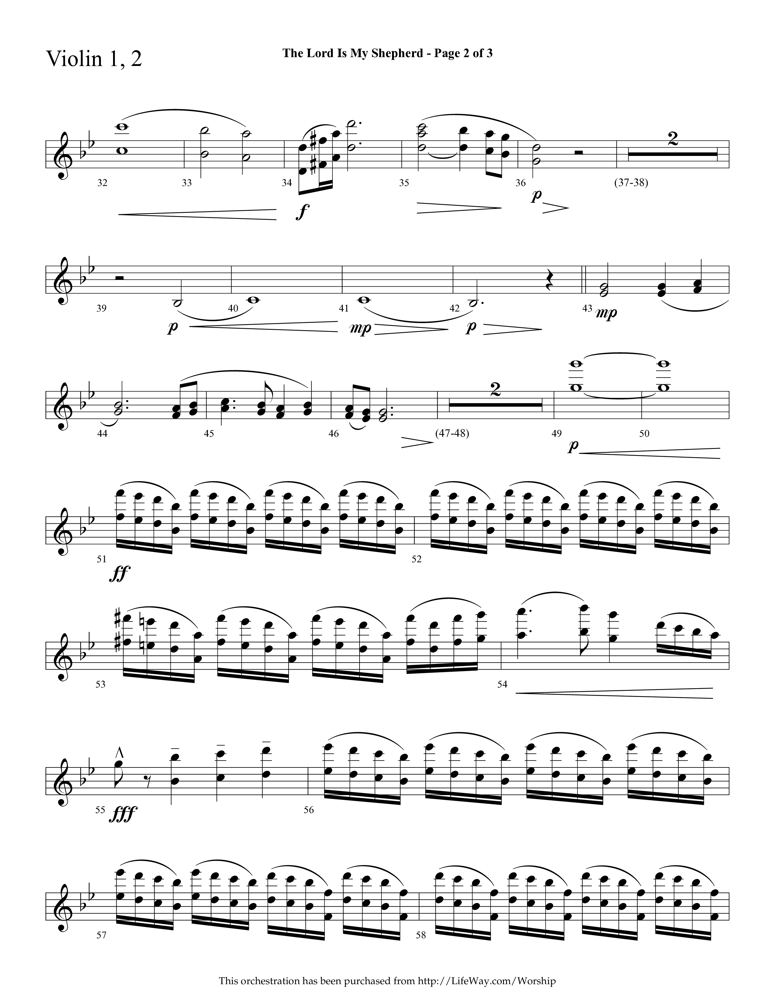 The Lord Is My Shepherd (Choral Anthem SATB) Violin 1/2 (Lifeway Choral / Arr. Cliff Duren)