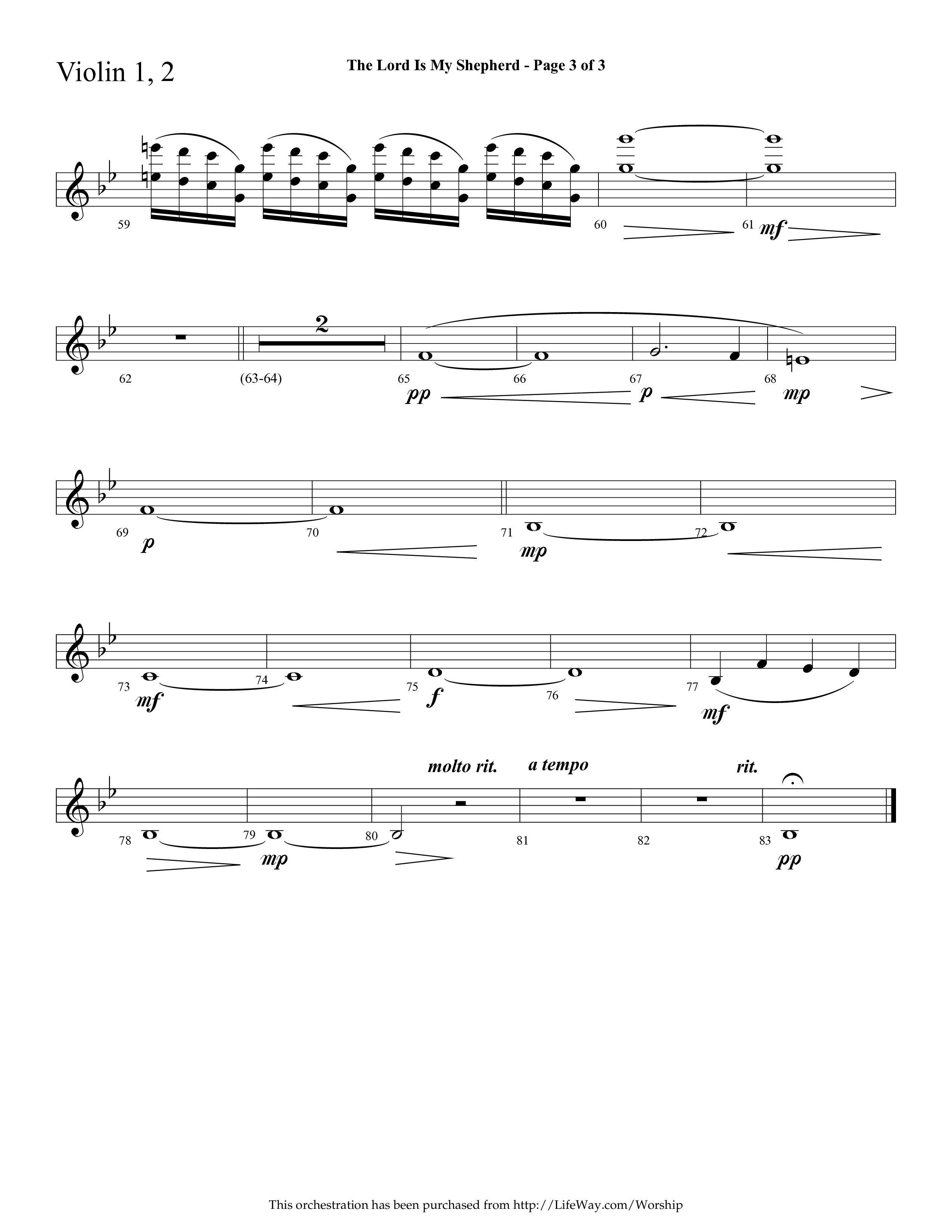 The Lord Is My Shepherd (Choral Anthem SATB) Violin 1/2 (Lifeway Choral / Arr. Cliff Duren)