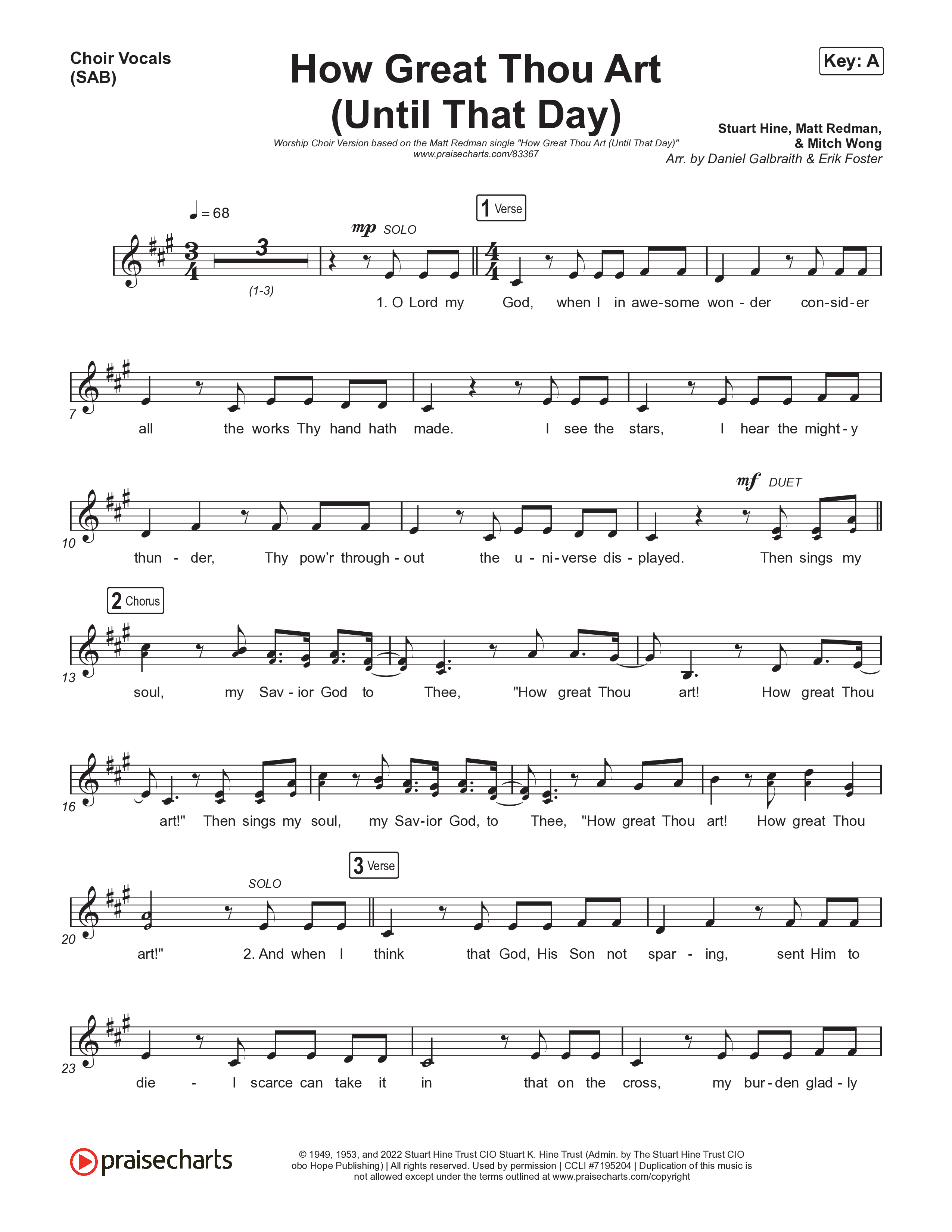 How Great Thou Art (Until That Day) (Worship Choir/SAB) Choir Sheet (SAB) (Matt Redman / Chris Tomlin / Hillary Scott / Cody Carnes / Kari Jobe / Naomi Raine / TAYA / Blessing Offor / Brian Johnson / Jenn Johnson / Matt Maher / Mitch Wong / Benjamin William Hastings / Pat Barrett / Jon Reddick / Ryan Ellis / Arr. Erik Foster)