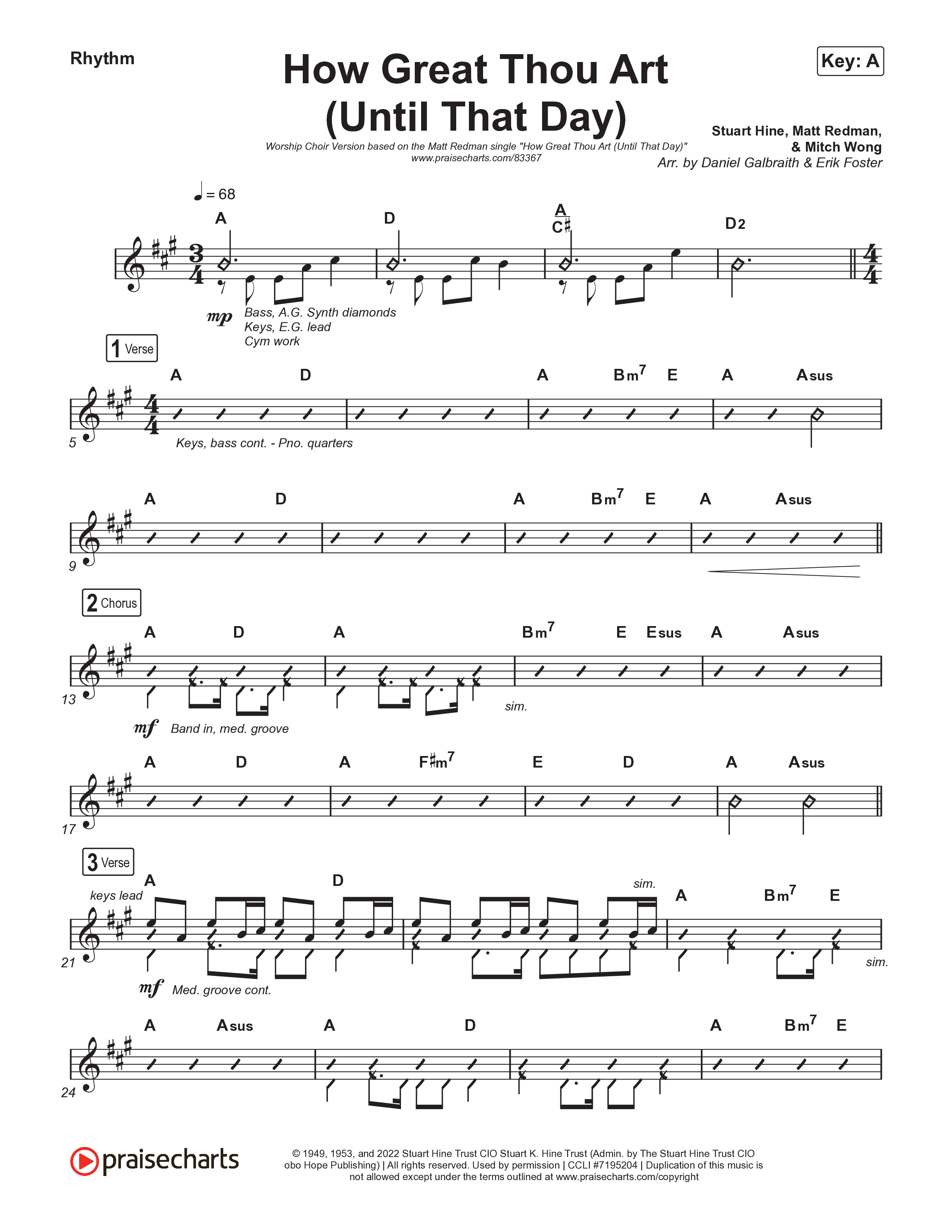 How Great Thou Art (Until That Day) (Worship Choir/SAB) Rhythm Chart (Matt Redman / Chris Tomlin / Hillary Scott / Cody Carnes / Kari Jobe / Naomi Raine / TAYA / Blessing Offor / Brian Johnson / Jenn Johnson / Matt Maher / Mitch Wong / Benjamin William Hastings / Pat Barrett / Jon Reddick / Ryan Ellis / Arr. Erik Foster)