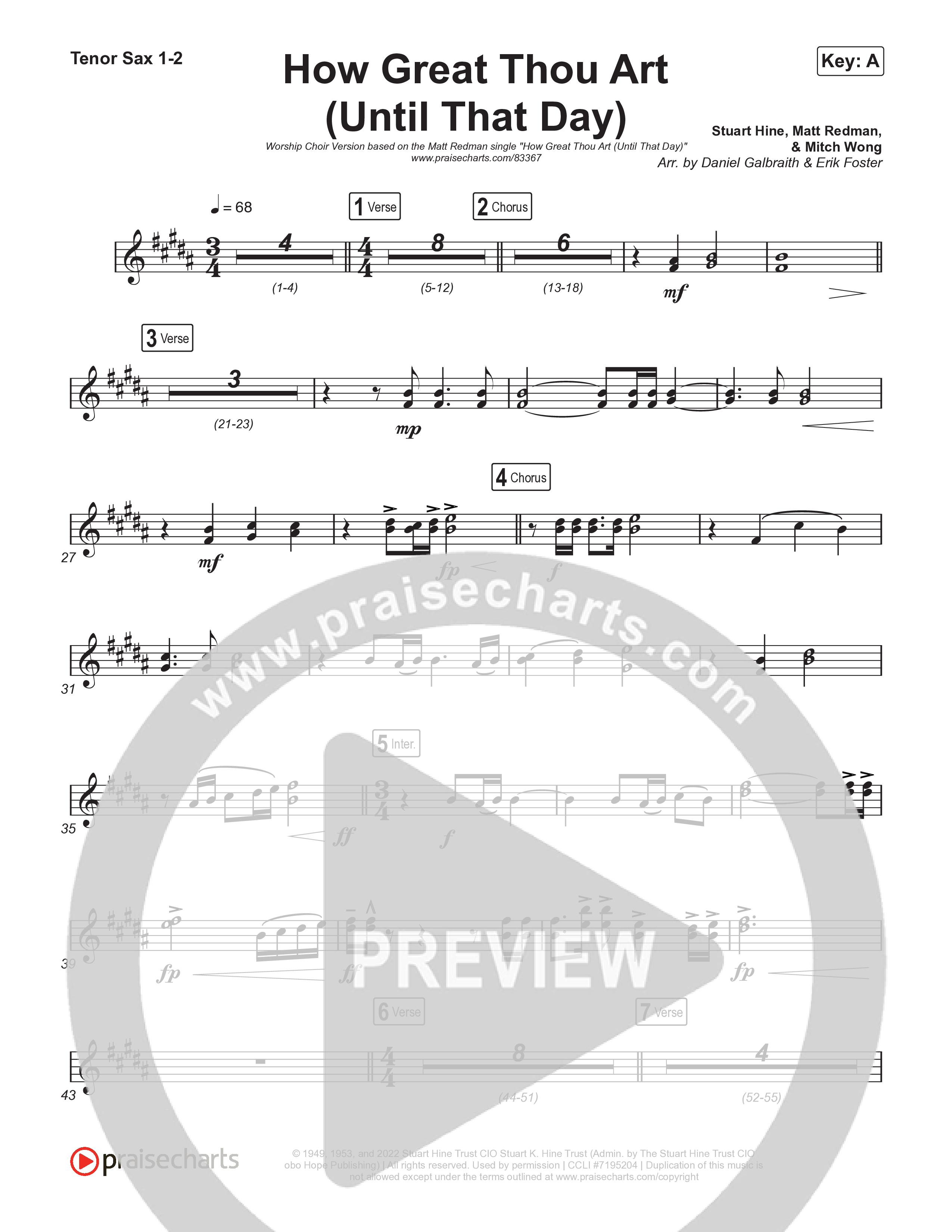 How Great Thou Art (Until That Day) (Worship Choir/SAB) Tenor Sax 1/2 (Matt Redman / Chris Tomlin / Hillary Scott / Cody Carnes / Kari Jobe / Naomi Raine / TAYA / Blessing Offor / Brian Johnson / Jenn Johnson / Matt Maher / Mitch Wong / Benjamin William Hastings / Pat Barrett / Jon Reddick / Ryan Ellis / Arr. Erik Foster)