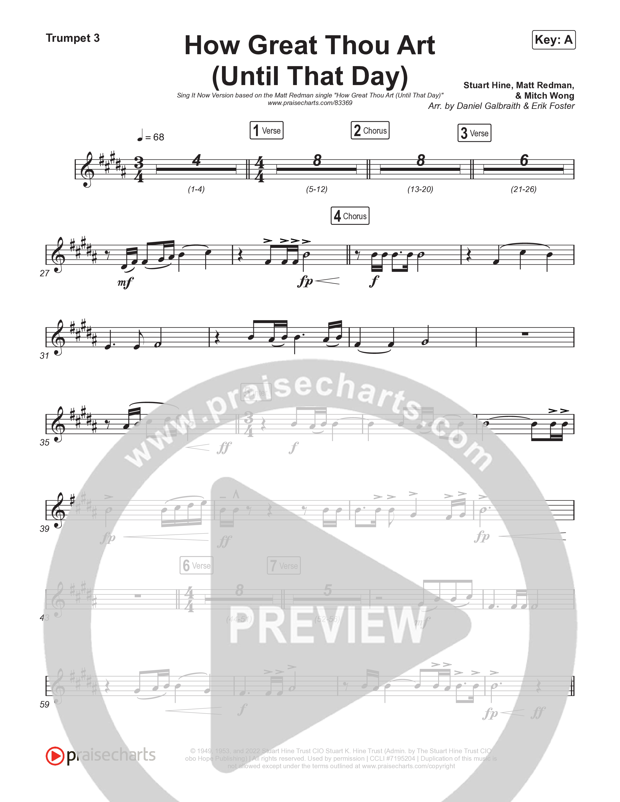 How Great Thou Art (Until That Day) (Sing It Now) Trumpet 3 (Matt Redman / Chris Tomlin / Hillary Scott / Cody Carnes / Kari Jobe / Naomi Raine / TAYA / Blessing Offor / Brian Johnson / Jenn Johnson / Matt Maher / Mitch Wong / Benjamin William Hastings / Pat Barrett / Jon Reddick / Ryan Ellis / Arr. Erik Foster)