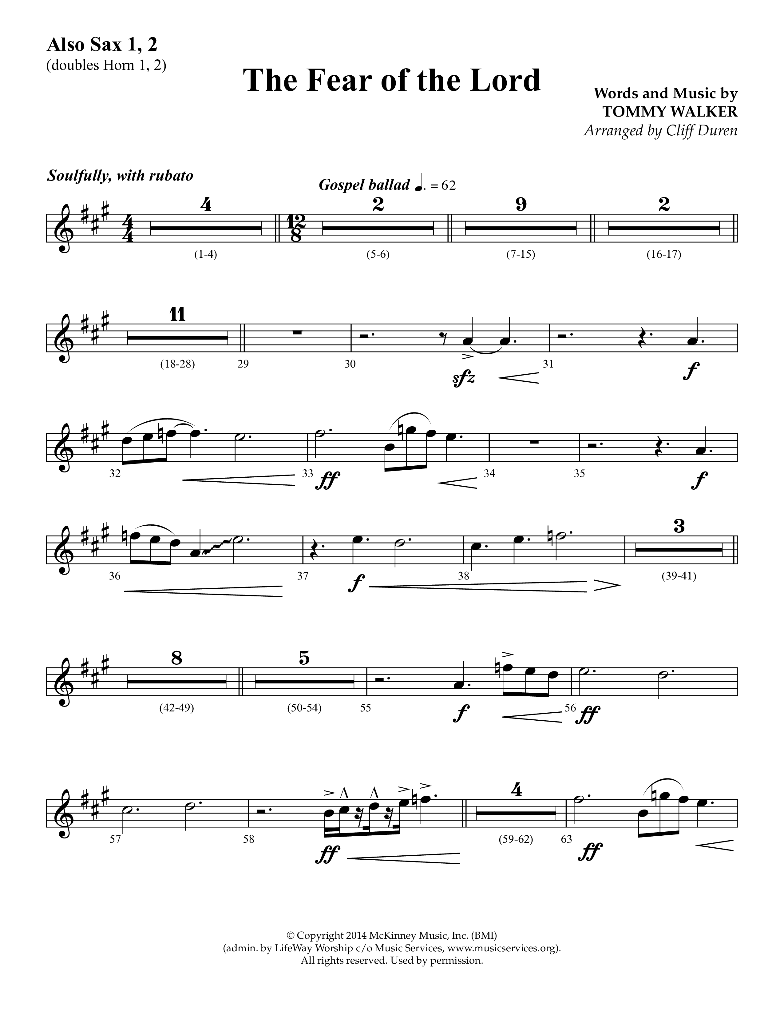 The Fear Of The Lord (Choral Anthem SATB) Alto Sax 1/2 (Lifeway Choral / Arr. Cliff Duren)