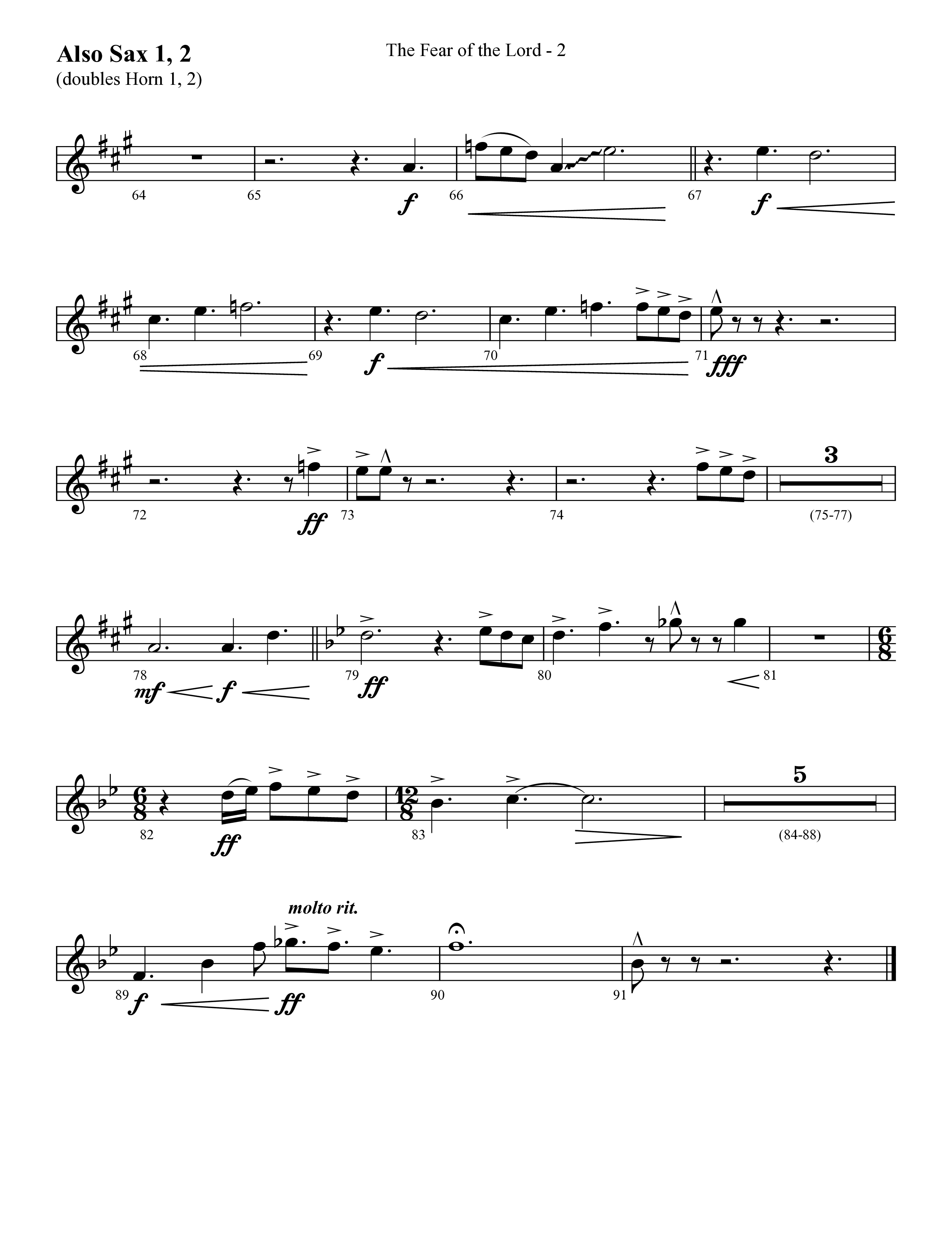 The Fear Of The Lord (Choral Anthem SATB) Alto Sax 1/2 (Lifeway Choral / Arr. Cliff Duren)