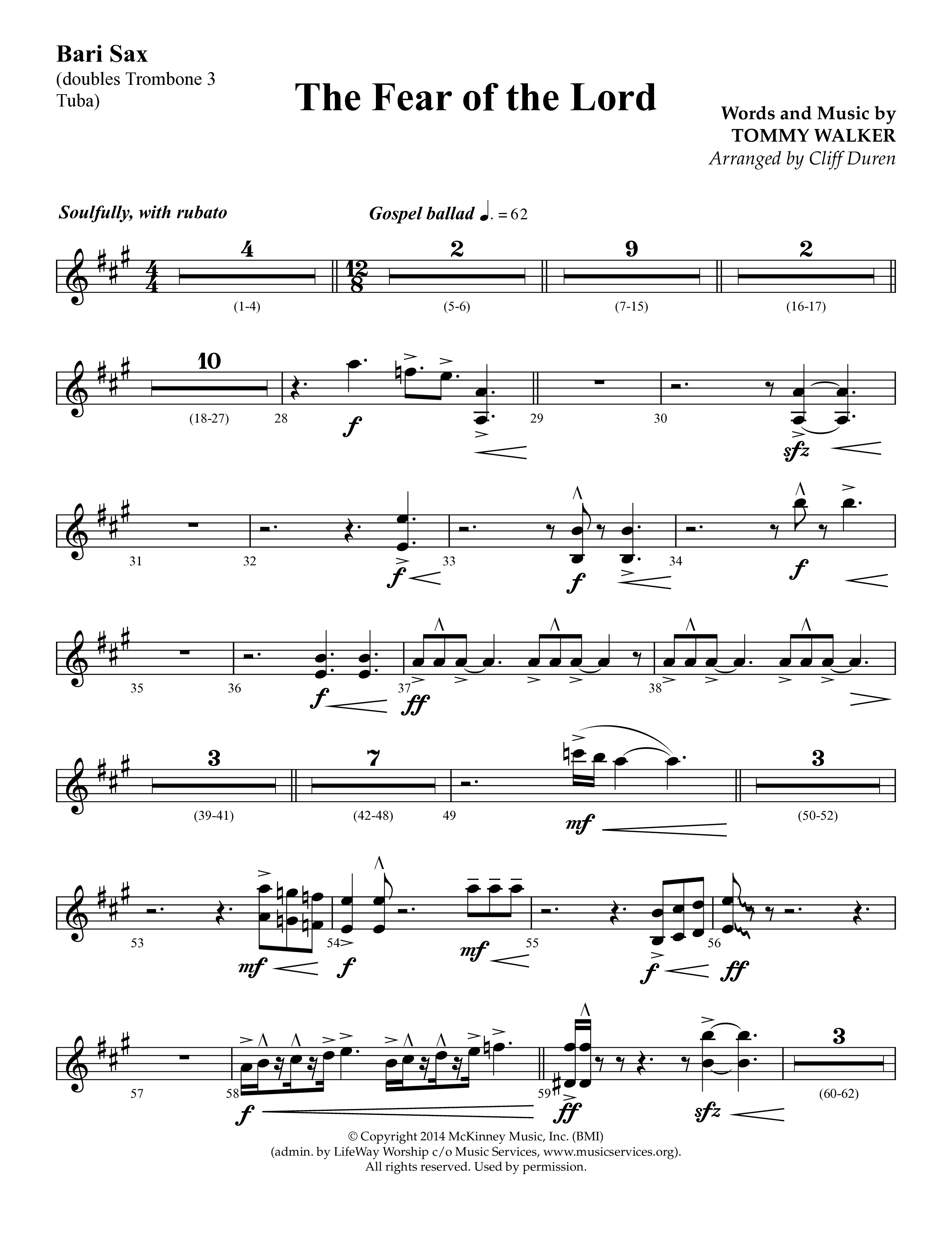The Fear Of The Lord (Choral Anthem SATB) Bari Sax (Lifeway Choral / Arr. Cliff Duren)