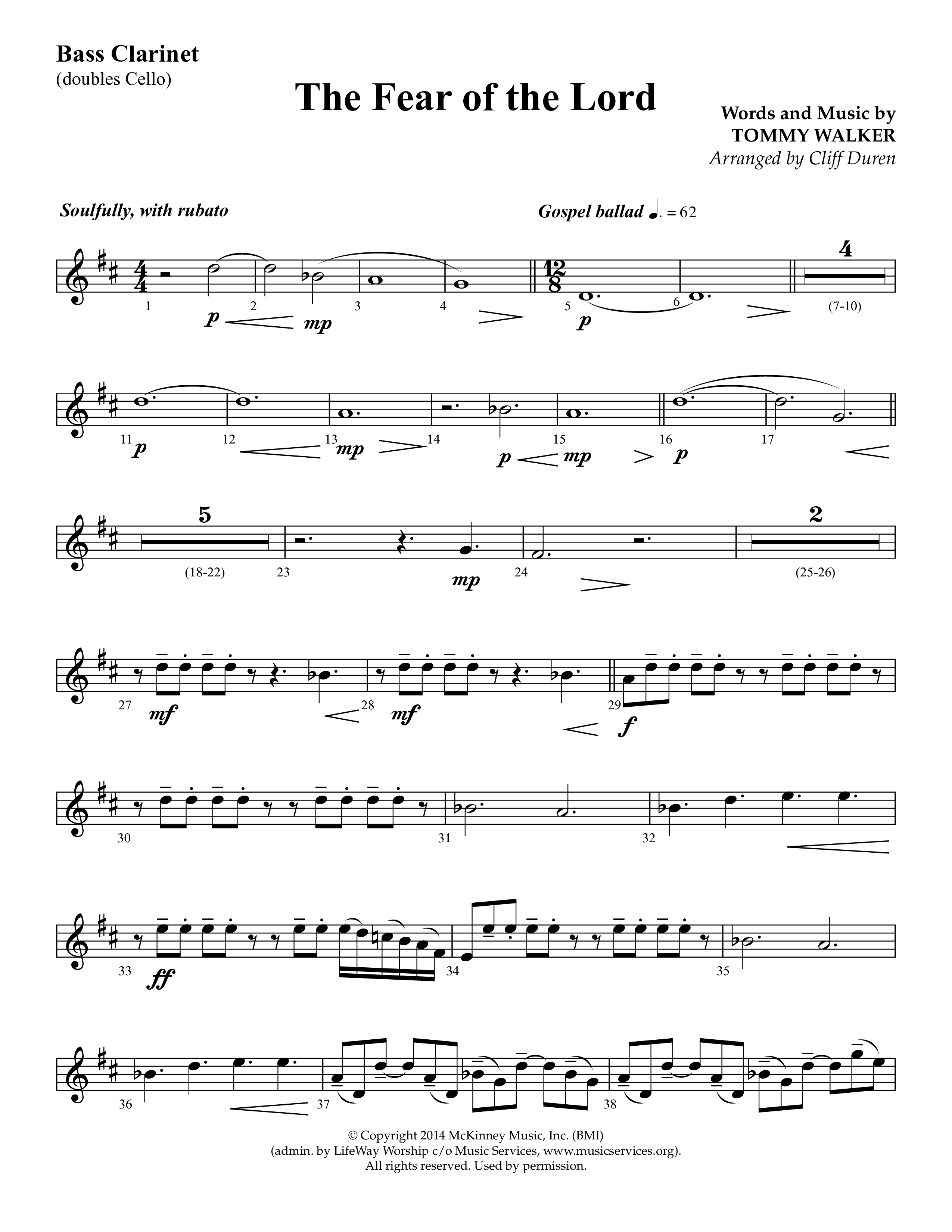 The Fear Of The Lord (Choral Anthem SATB) Bass Clarinet (Lifeway Choral / Arr. Cliff Duren)