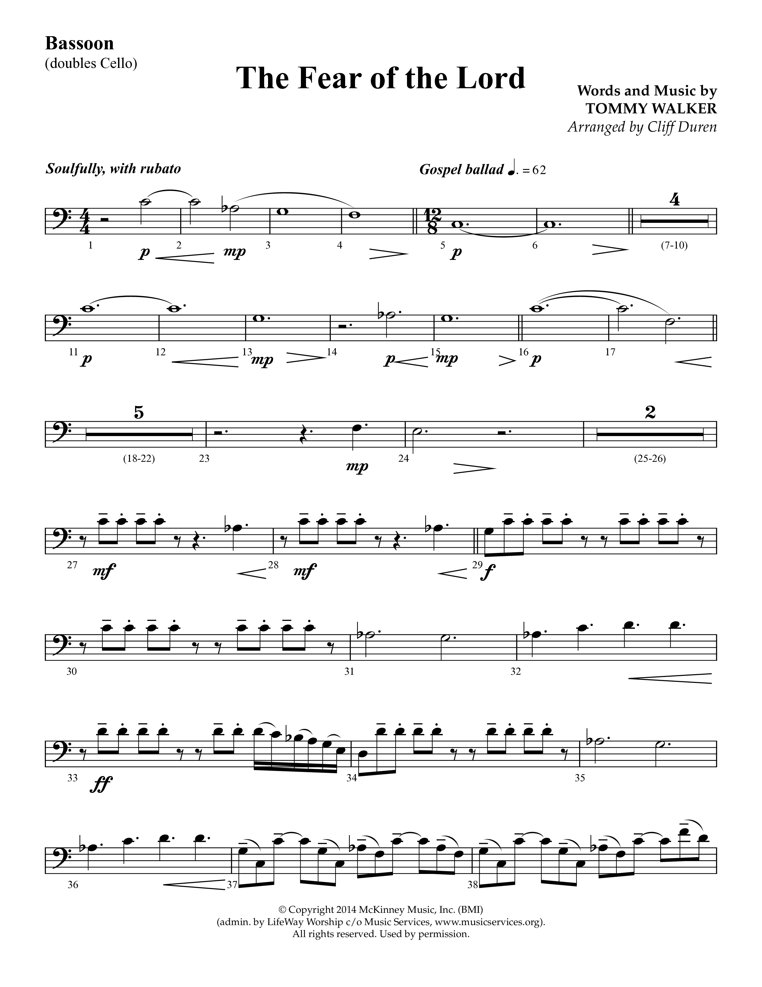 The Fear Of The Lord (Choral Anthem SATB) Bassoon (Lifeway Choral / Arr. Cliff Duren)
