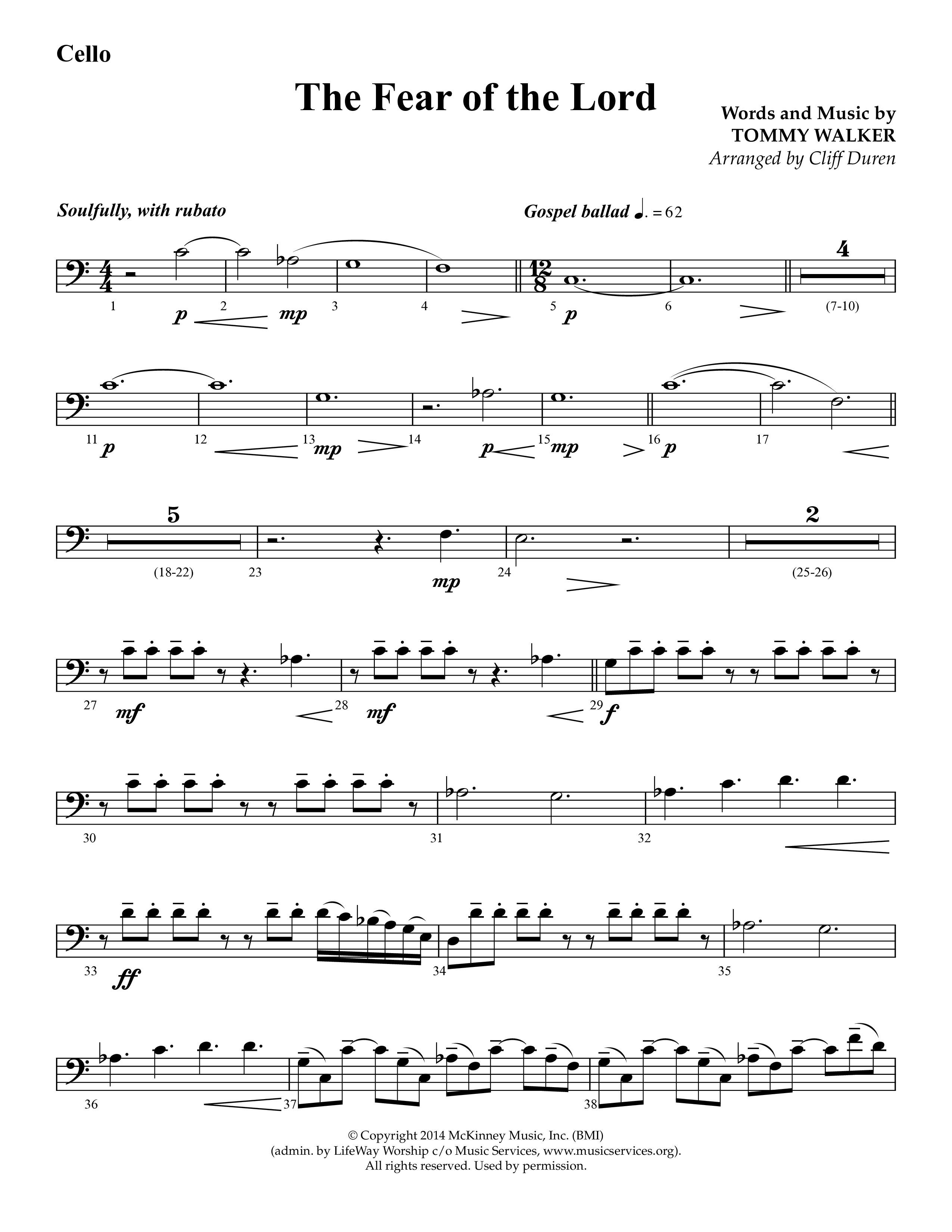 The Fear Of The Lord (Choral Anthem SATB) Cello (Lifeway Choral / Arr. Cliff Duren)