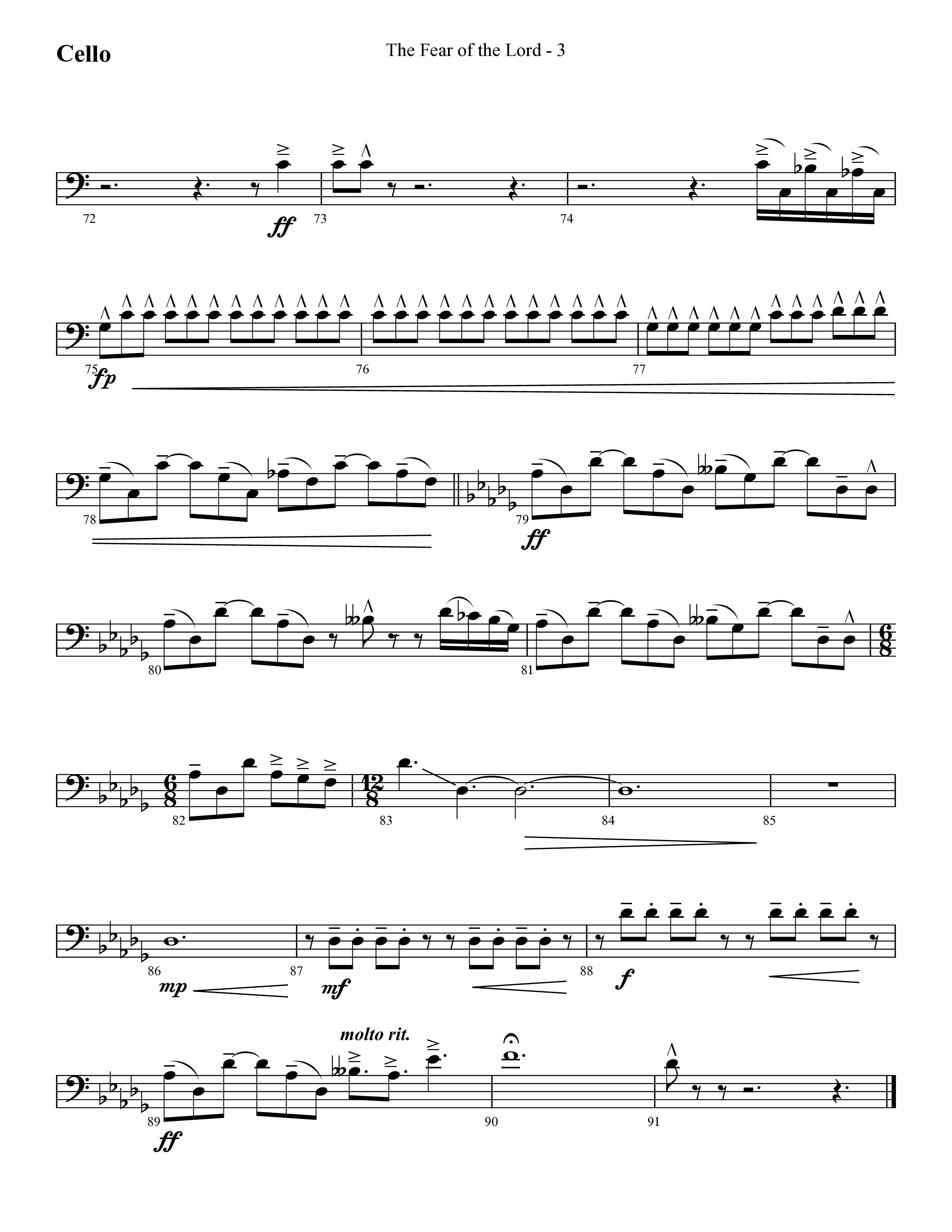 The Fear Of The Lord (Choral Anthem SATB) Cello (Lifeway Choral / Arr. Cliff Duren)