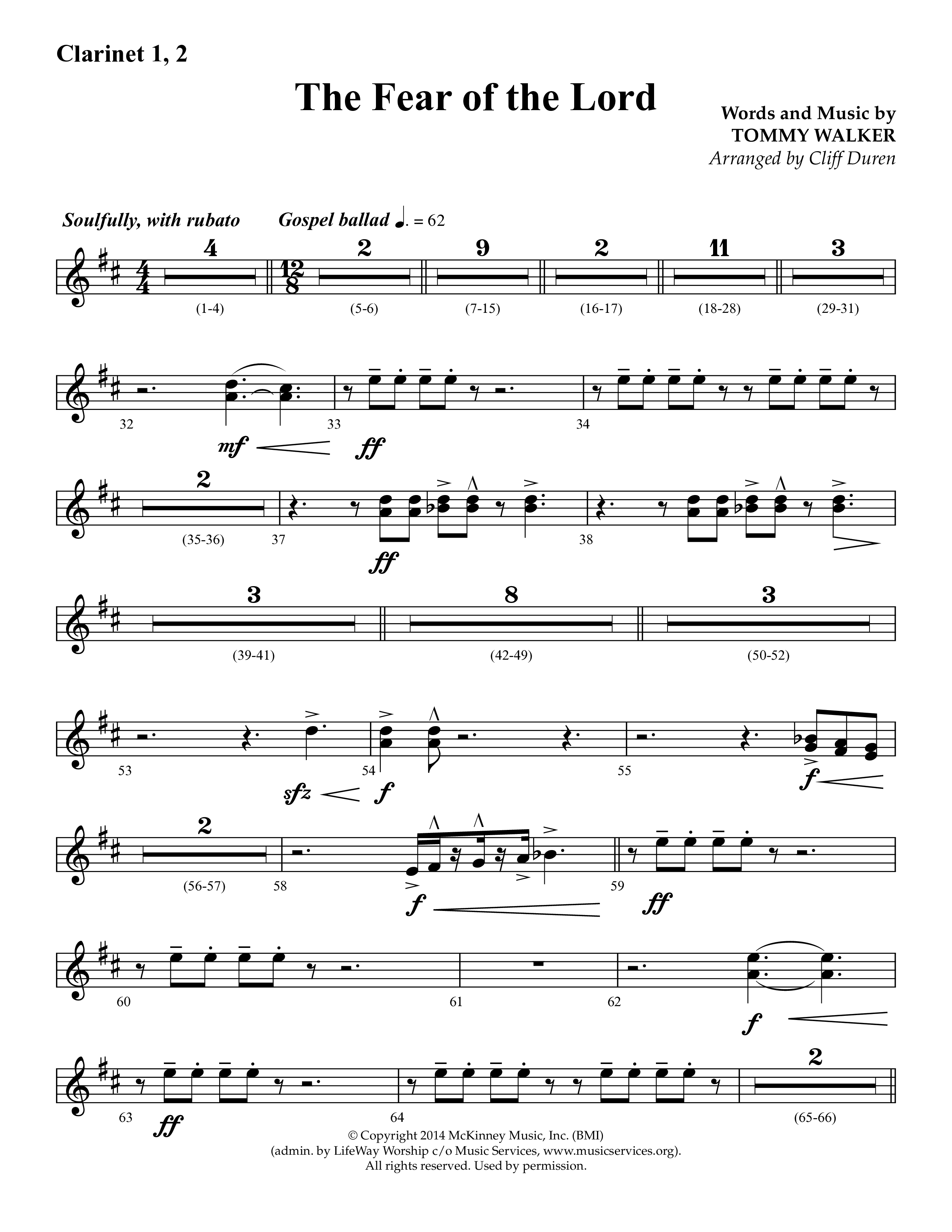 The Fear Of The Lord (Choral Anthem SATB) Clarinet 1/2 (Lifeway Choral / Arr. Cliff Duren)