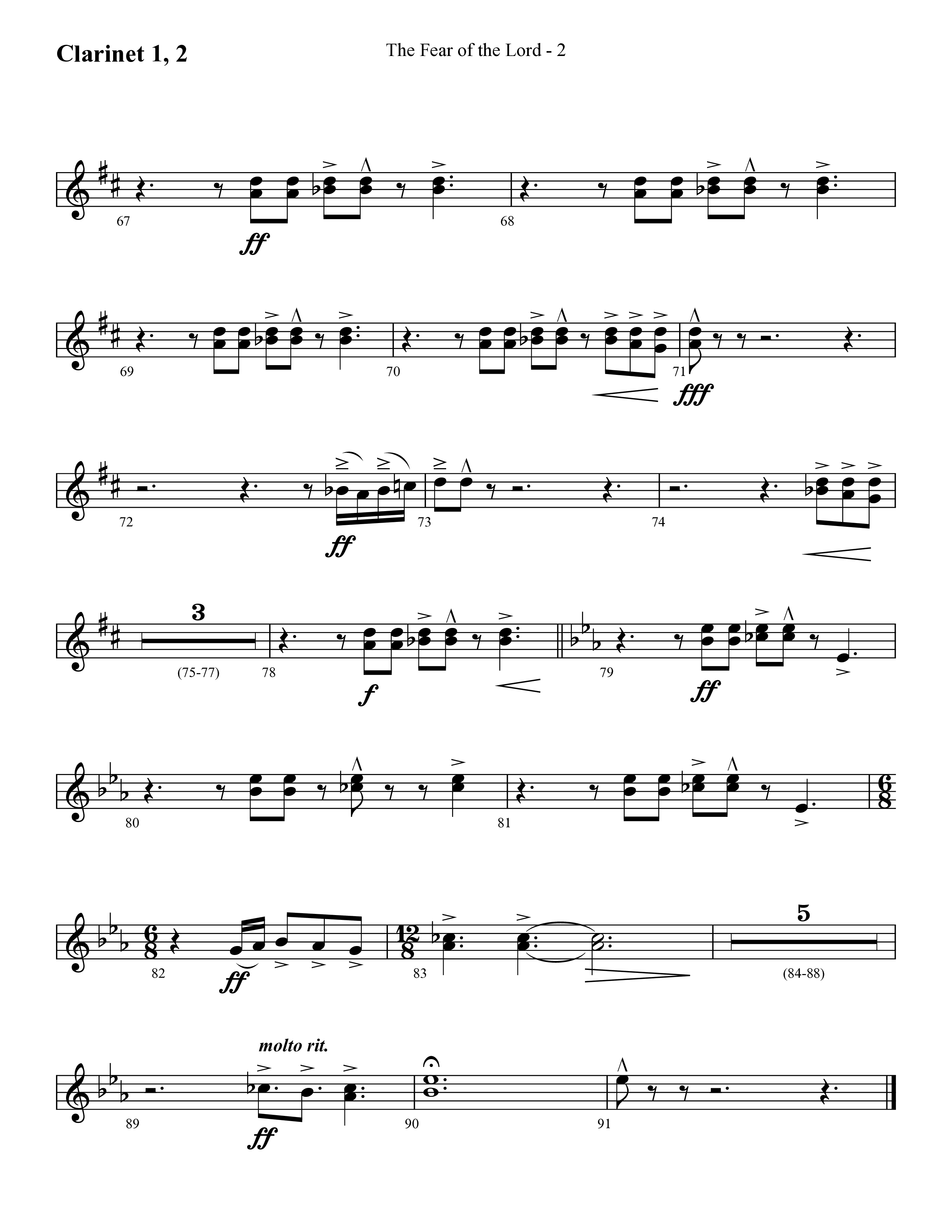 The Fear Of The Lord (Choral Anthem SATB) Clarinet 1/2 (Lifeway Choral / Arr. Cliff Duren)