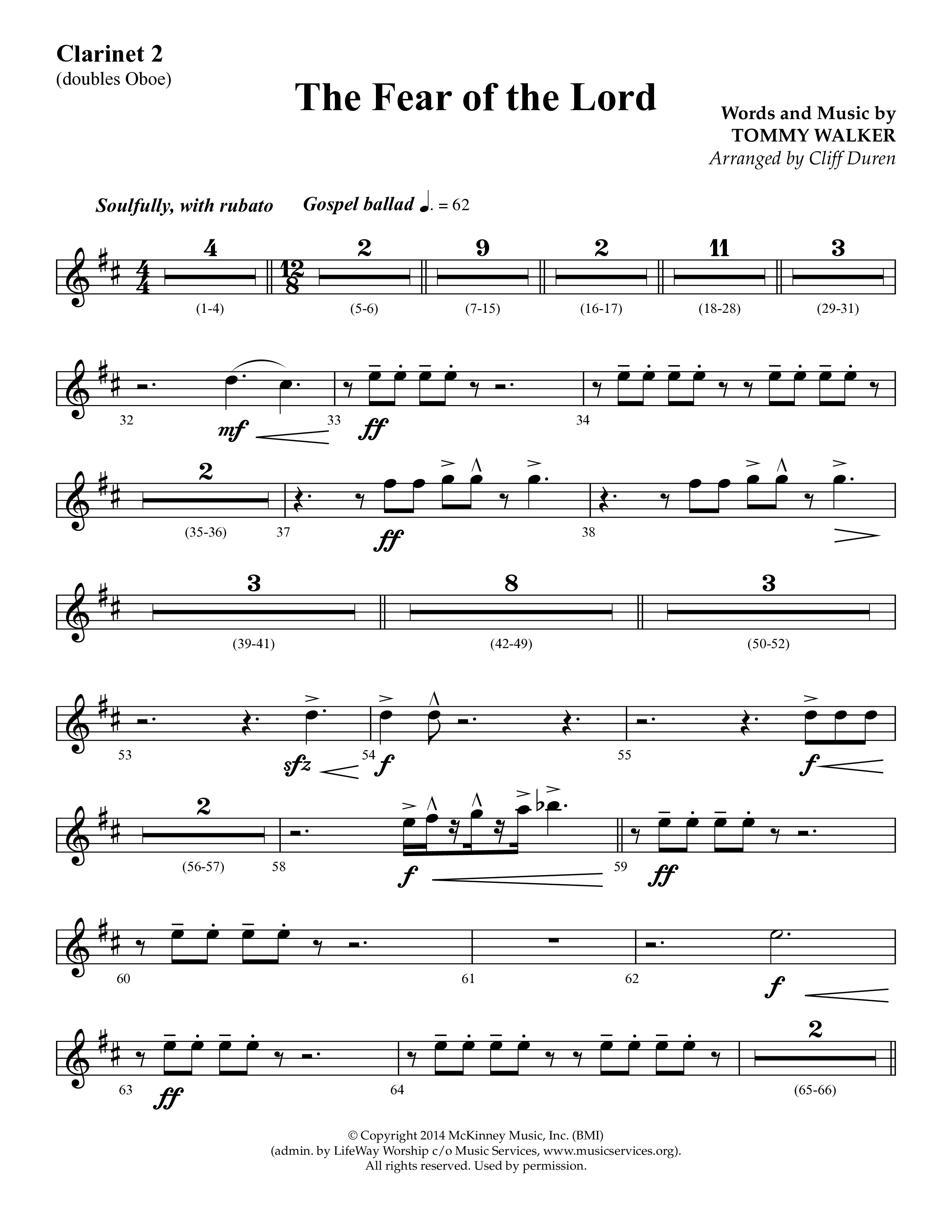 The Fear Of The Lord (Choral Anthem SATB) Clarinet 1/2 (Lifeway Choral / Arr. Cliff Duren)