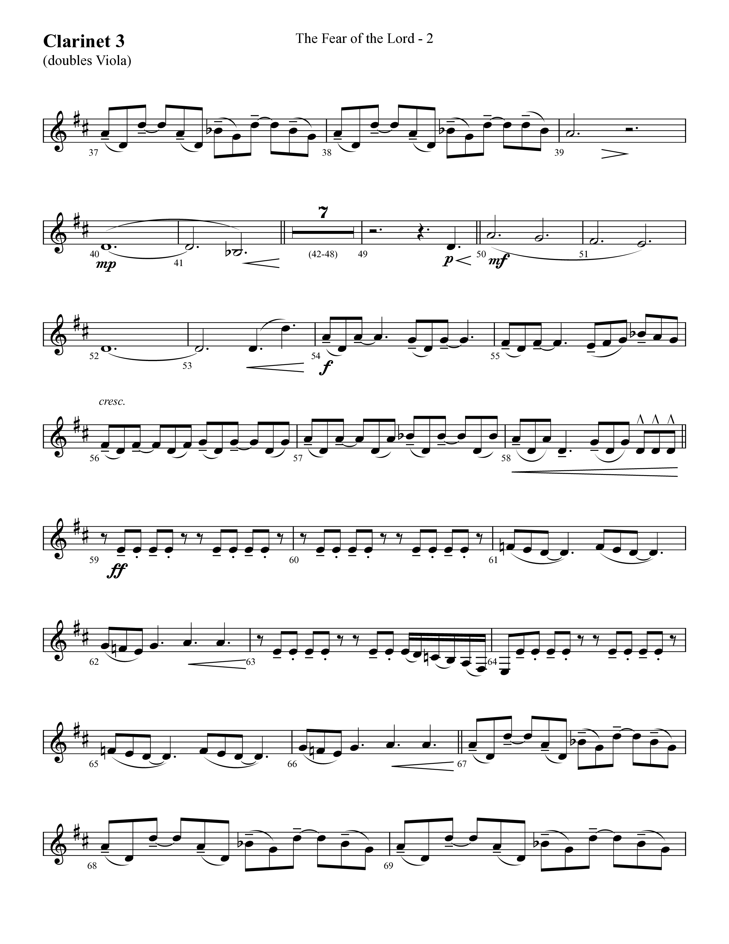The Fear Of The Lord (Choral Anthem SATB) Clarinet 3 (Lifeway Choral / Arr. Cliff Duren)