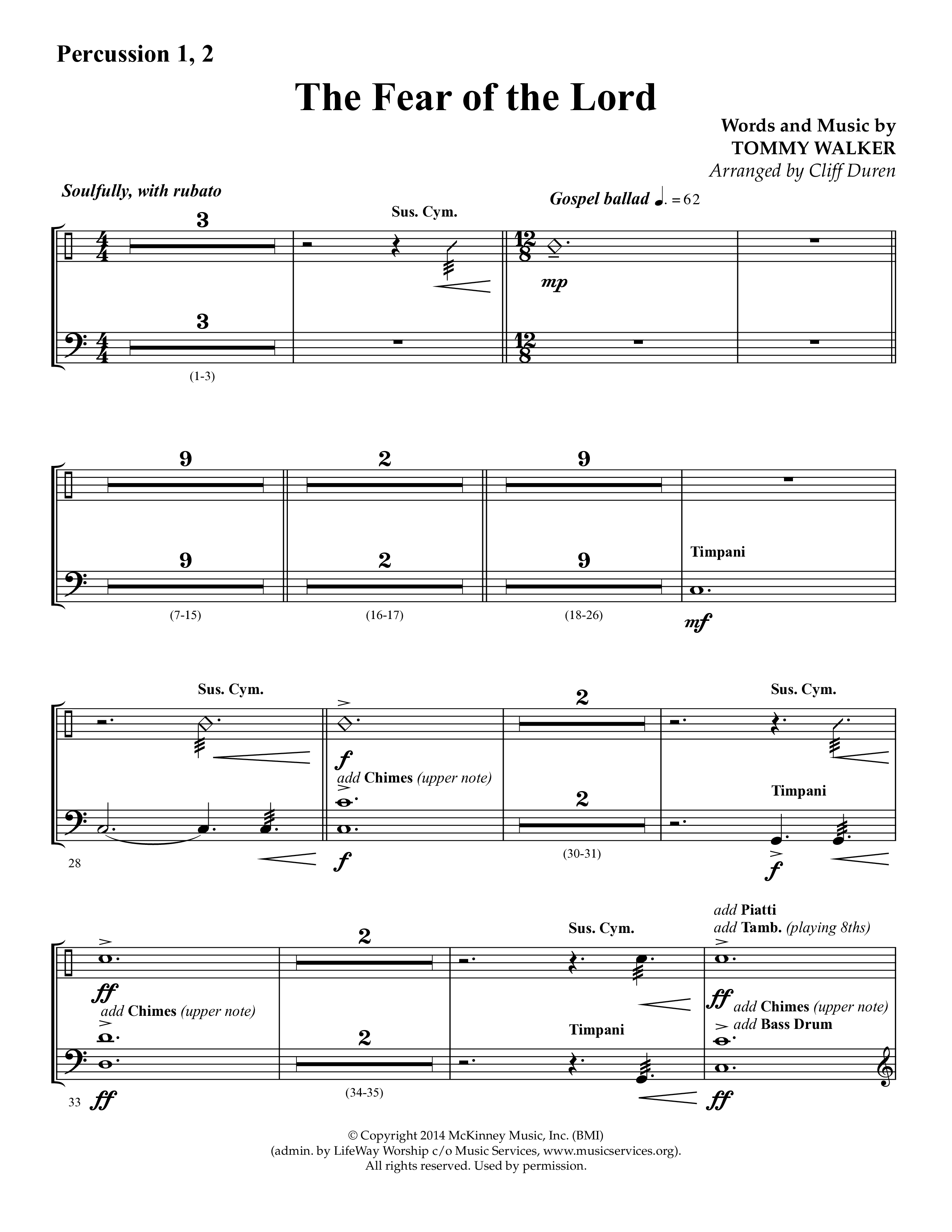 The Fear Of The Lord (Choral Anthem SATB) Percussion 1/2 (Lifeway Choral / Arr. Cliff Duren)