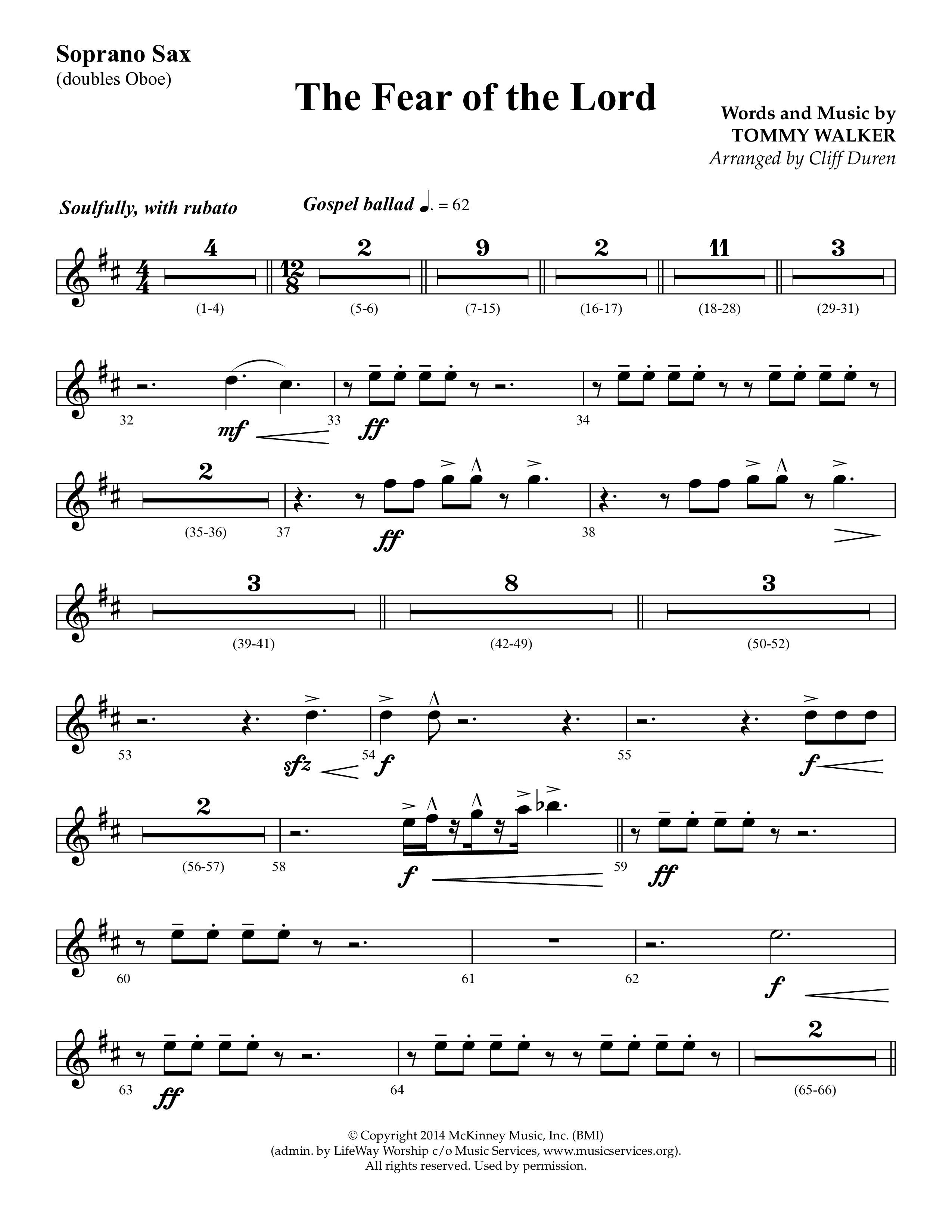 The Fear Of The Lord (Choral Anthem SATB) Soprano Sax (Lifeway Choral / Arr. Cliff Duren)