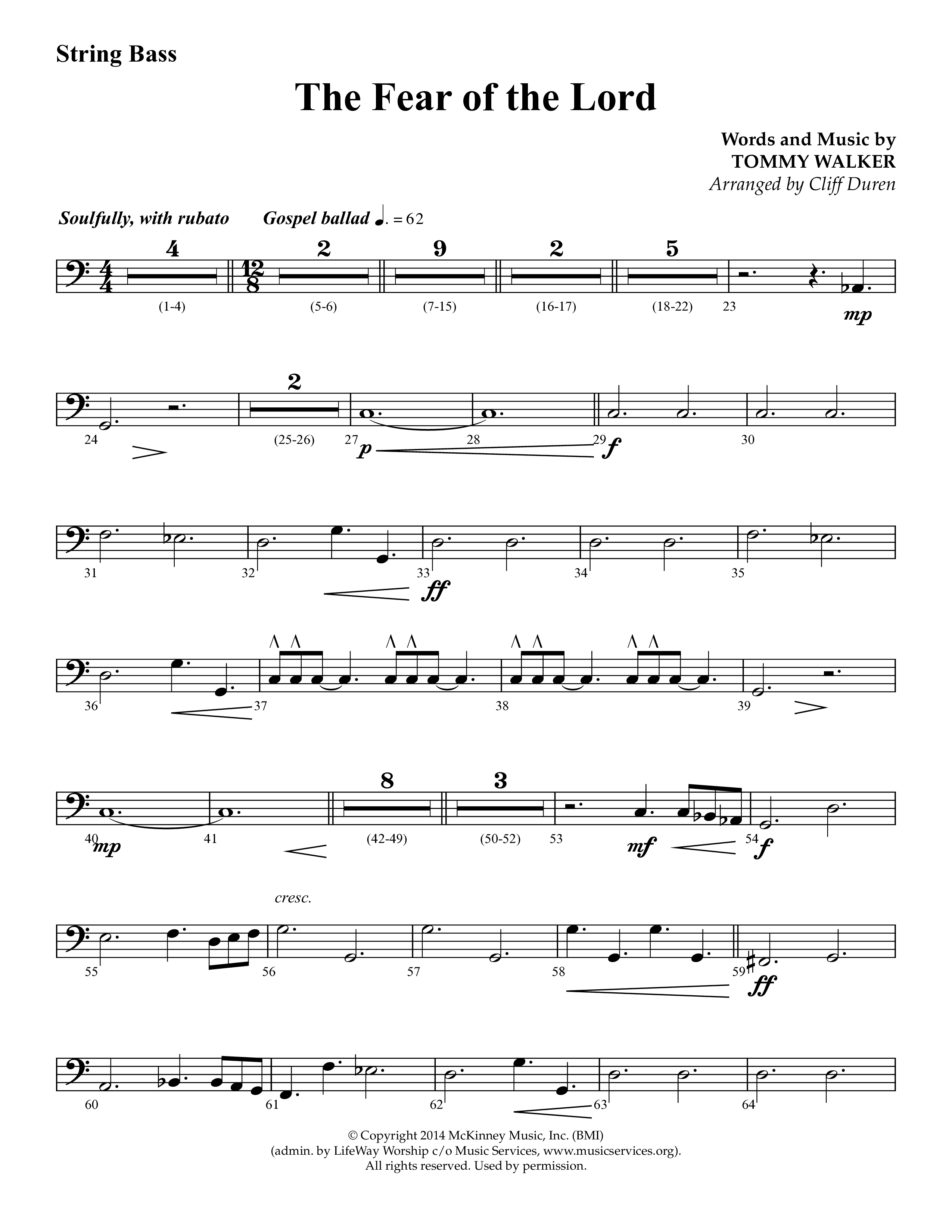The Fear Of The Lord (Choral Anthem SATB) String Bass (Lifeway Choral / Arr. Cliff Duren)