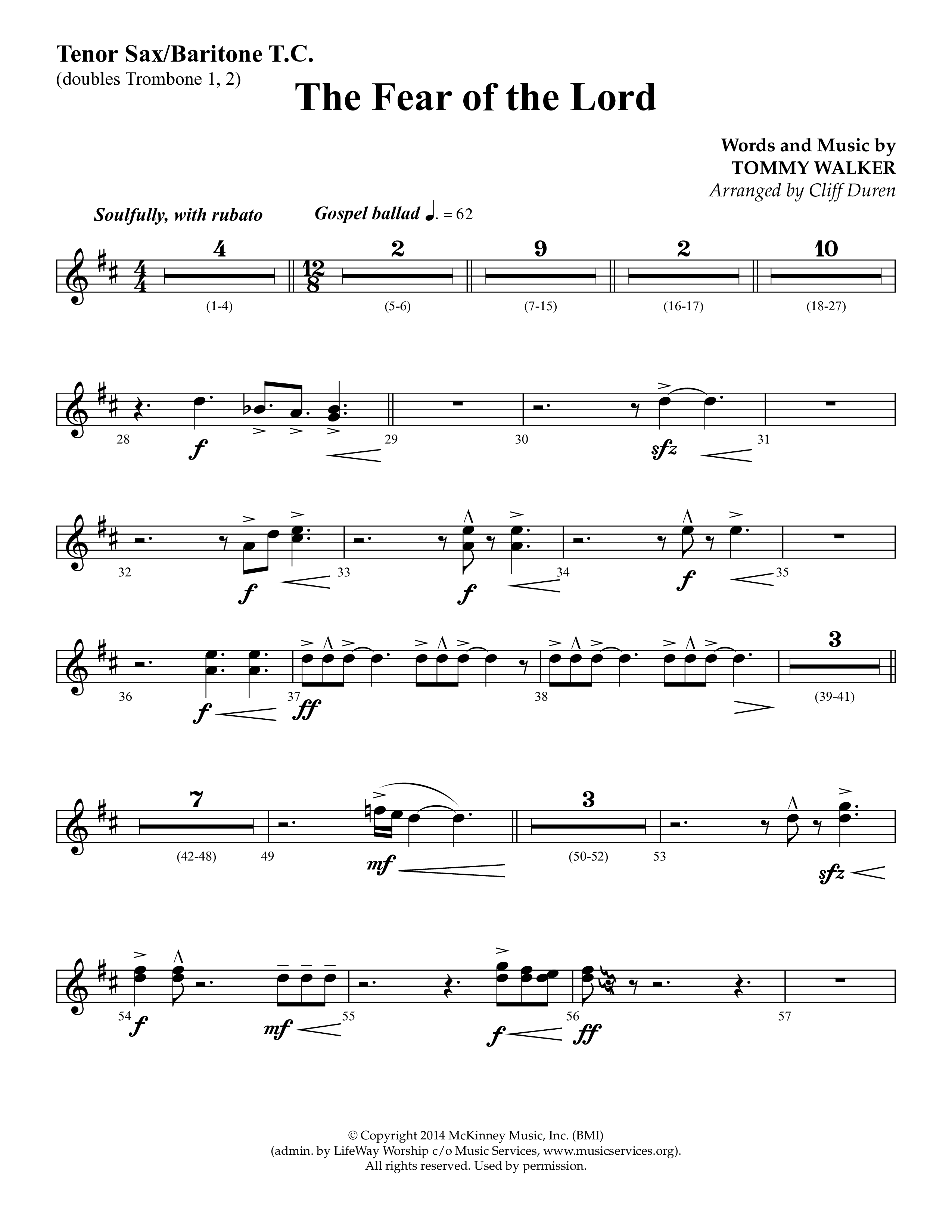 The Fear Of The Lord (Choral Anthem SATB) Tenor Sax/Baritone T.C. (Lifeway Choral / Arr. Cliff Duren)