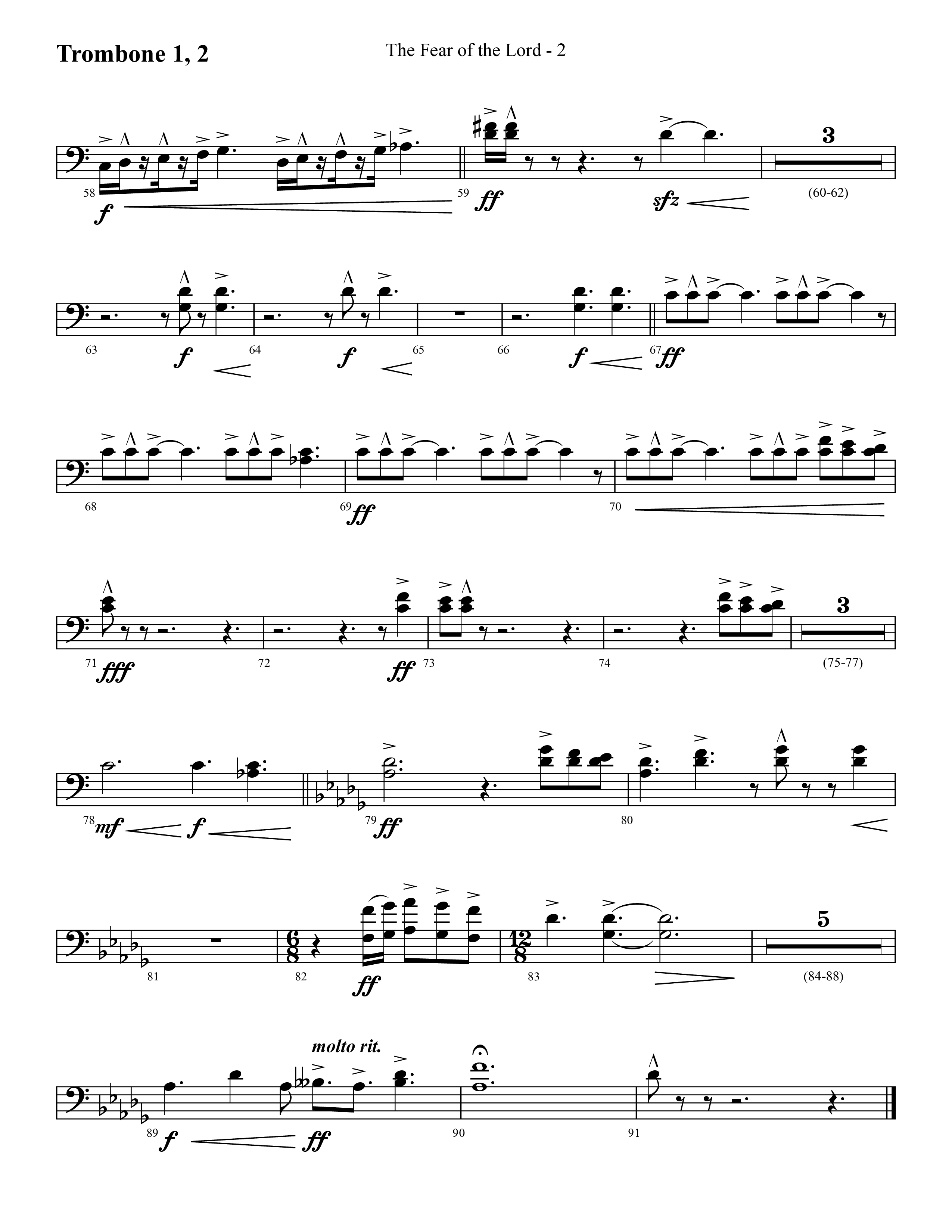 The Fear Of The Lord (Choral Anthem SATB) Trombone 1/2 (Lifeway Choral / Arr. Cliff Duren)
