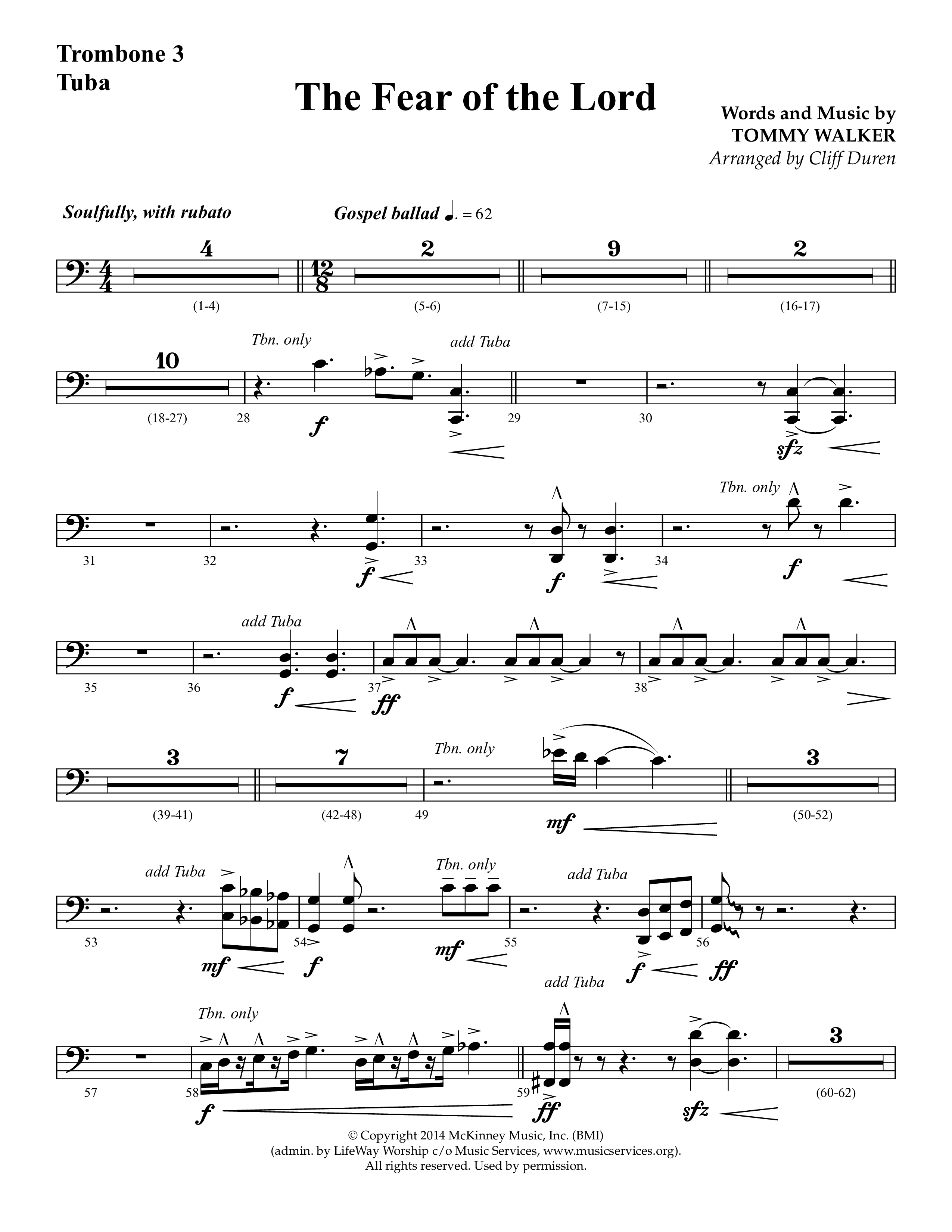The Fear Of The Lord (Choral Anthem SATB) Trombone 3/Tuba (Lifeway Choral / Arr. Cliff Duren)