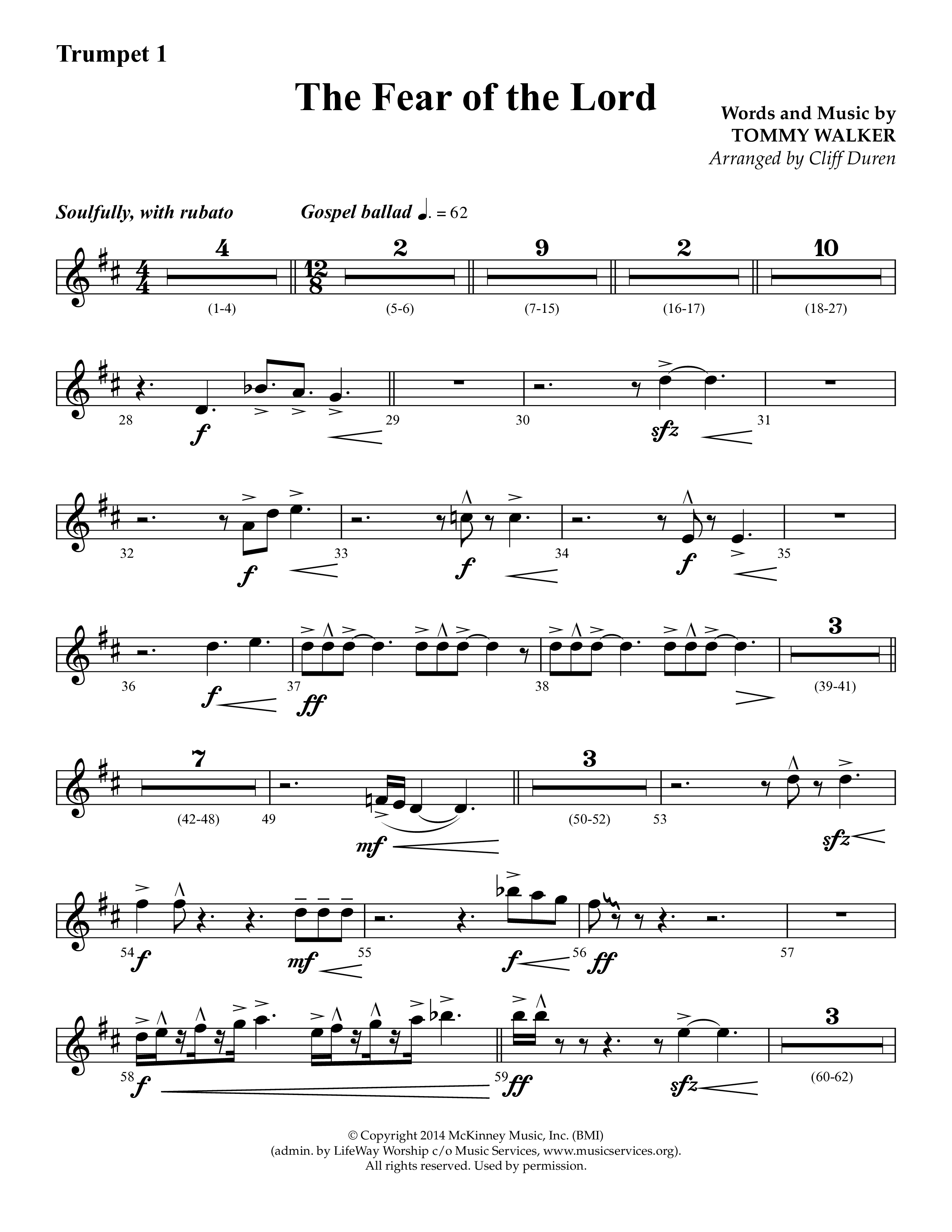 The Fear Of The Lord (Choral Anthem SATB) Trumpet 1 (Lifeway Choral / Arr. Cliff Duren)