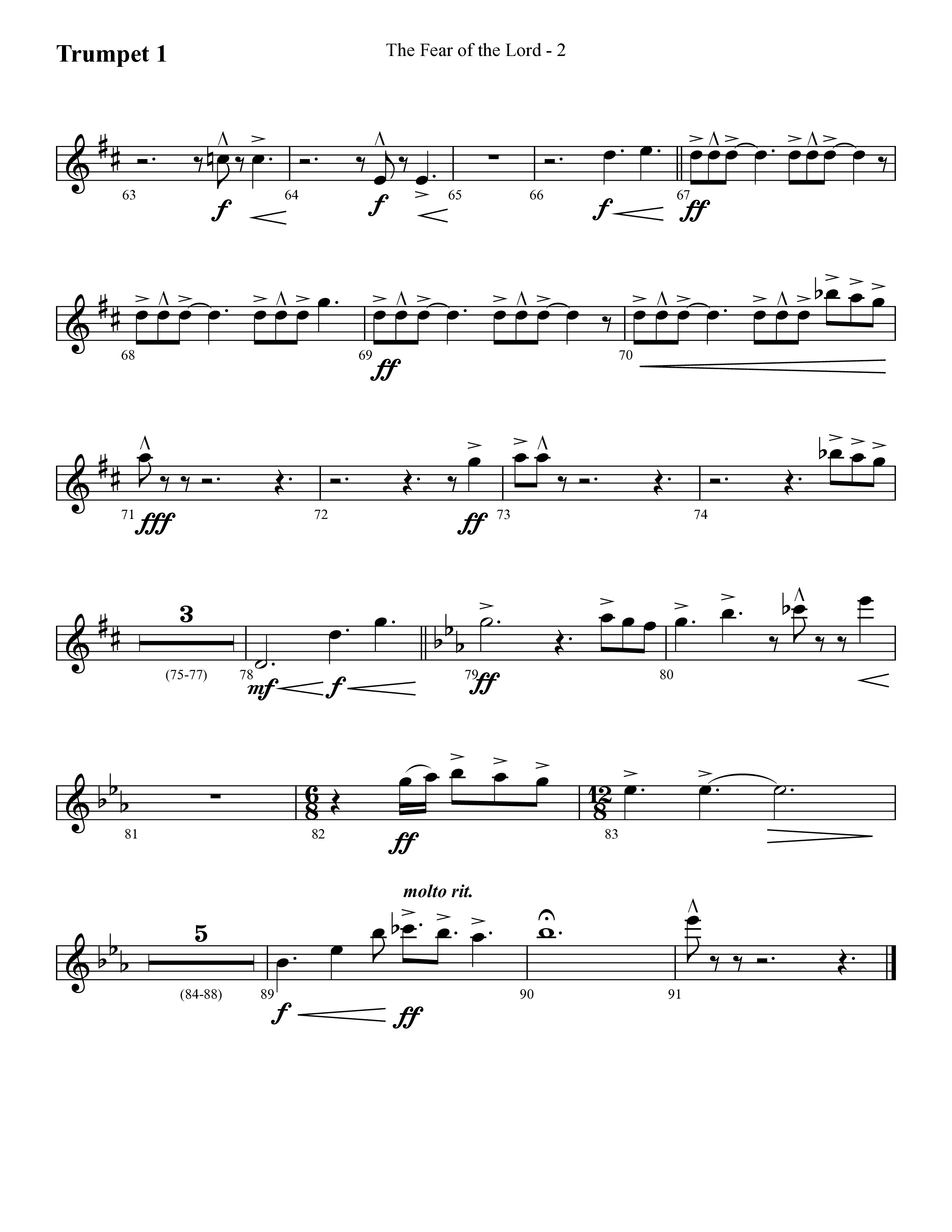 The Fear Of The Lord (Choral Anthem SATB) Trumpet 1 (Lifeway Choral / Arr. Cliff Duren)