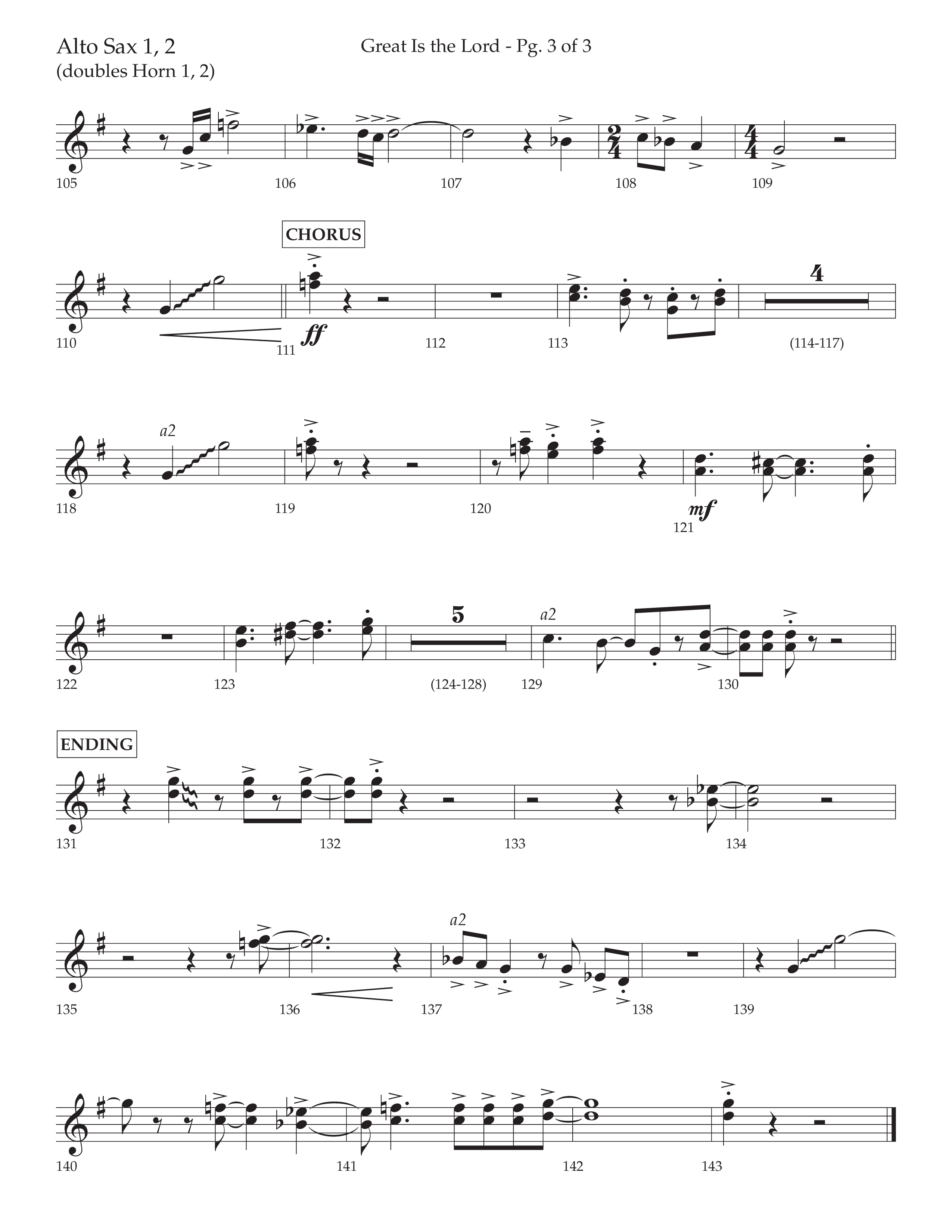 Great Is The Lord (with Blessing And Honor) (Choral Anthem SATB) Alto Sax 1/2 (Lifeway Choral / Arr. David Wise / Orch. Bradley Knight)