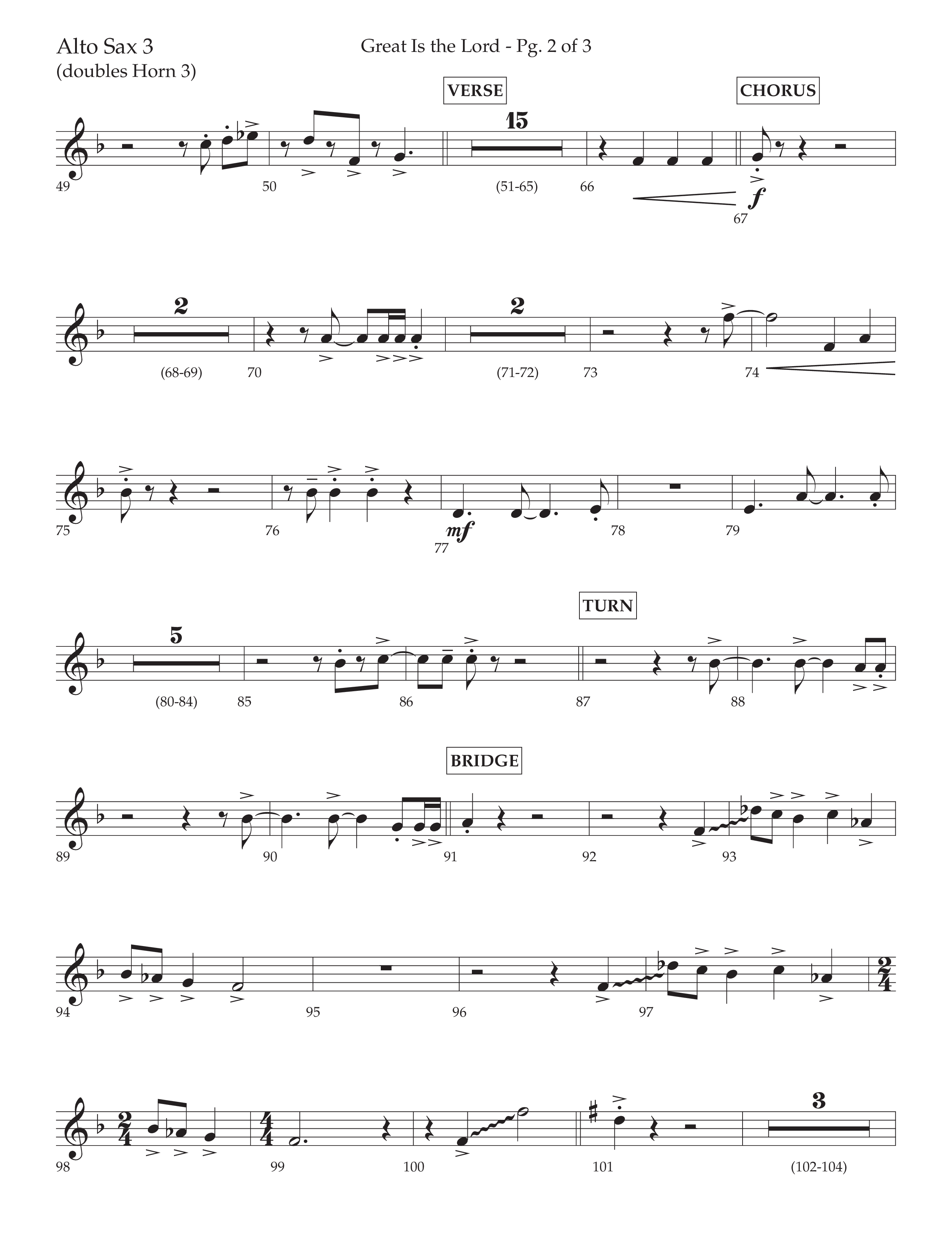 Great Is The Lord (with Blessing And Honor) (Choral Anthem SATB) Alto Sax (Lifeway Choral / Arr. David Wise / Orch. Bradley Knight)