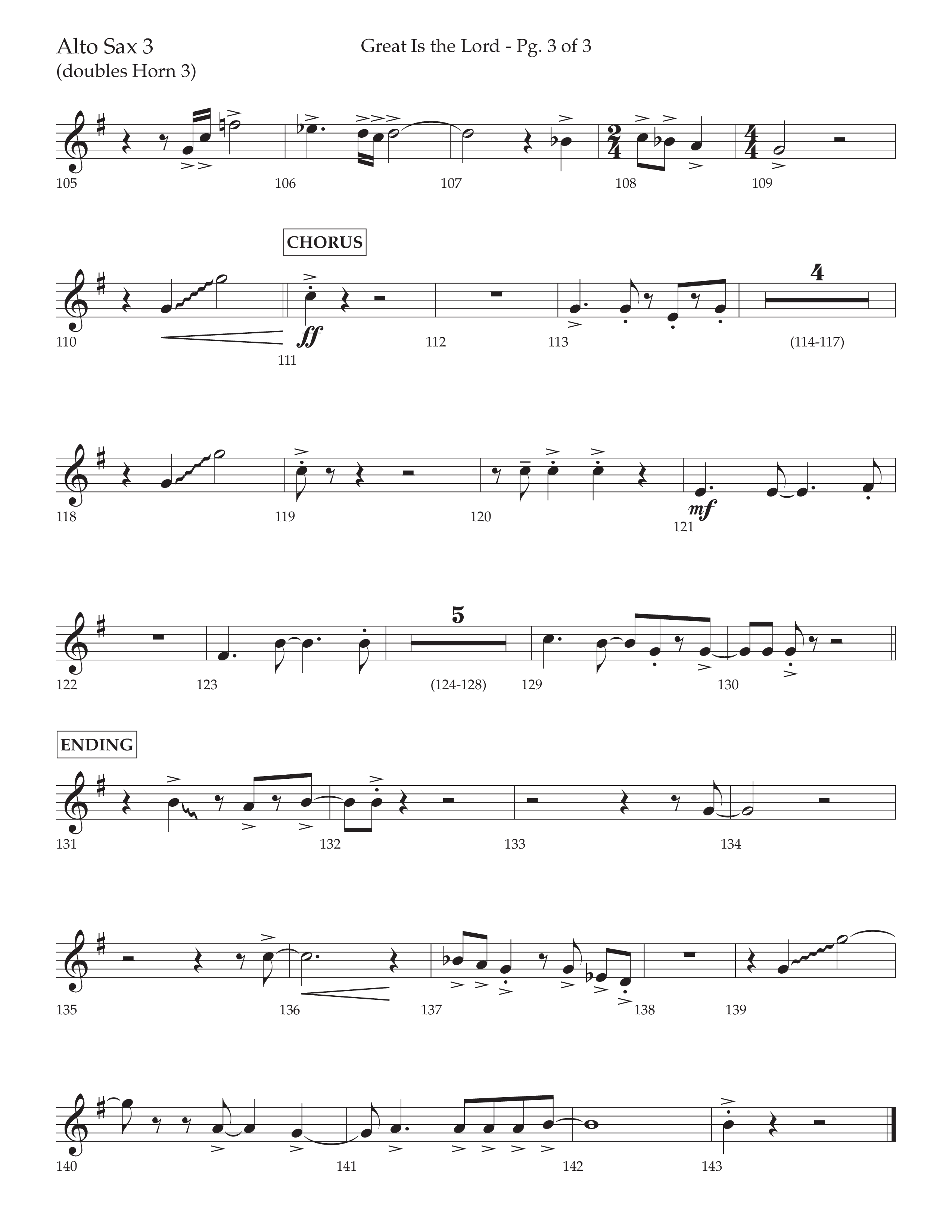 Great Is The Lord (with Blessing And Honor) (Choral Anthem SATB) Alto Sax (Lifeway Choral / Arr. David Wise / Orch. Bradley Knight)