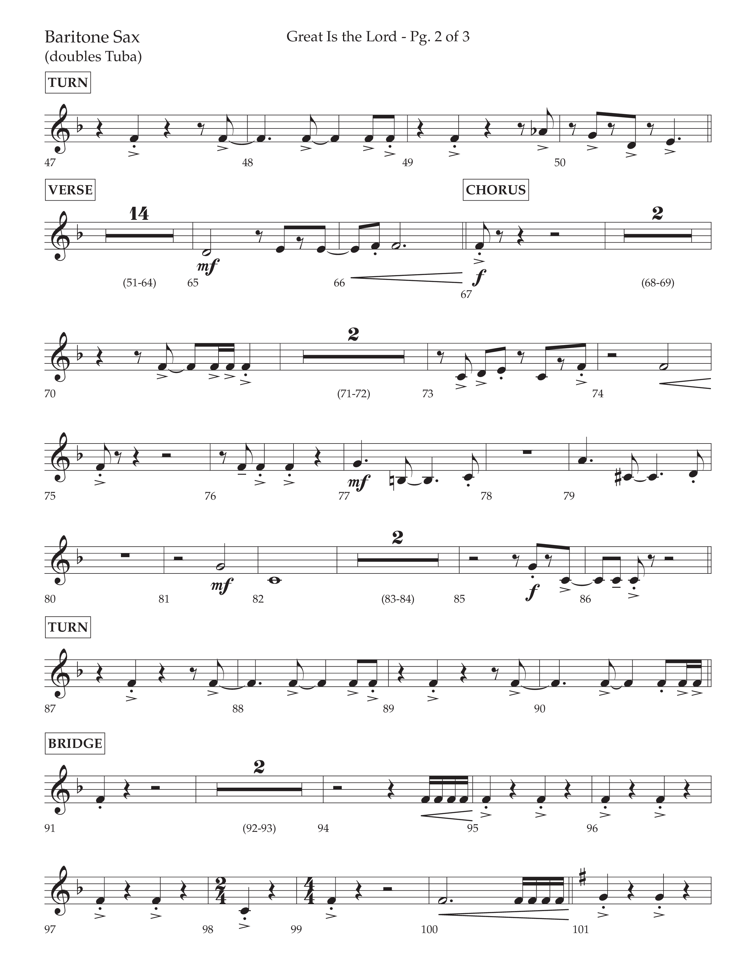 Great Is The Lord (with Blessing And Honor) (Choral Anthem SATB) Bari Sax (Lifeway Choral / Arr. David Wise / Orch. Bradley Knight)