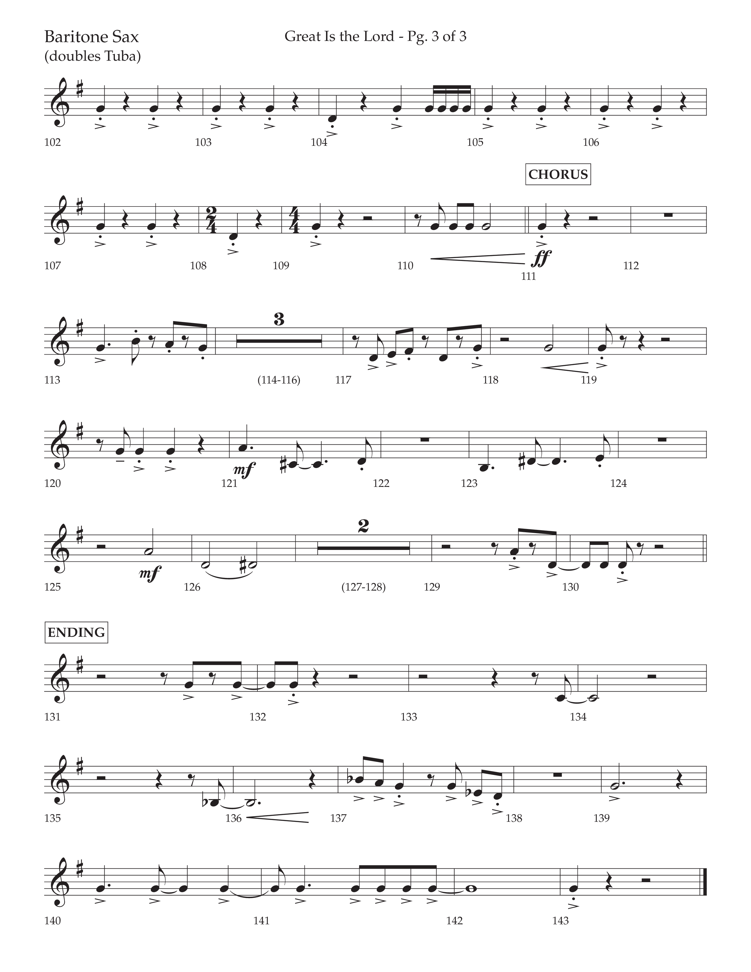 Great Is The Lord (with Blessing And Honor) (Choral Anthem SATB) Bari Sax (Lifeway Choral / Arr. David Wise / Orch. Bradley Knight)