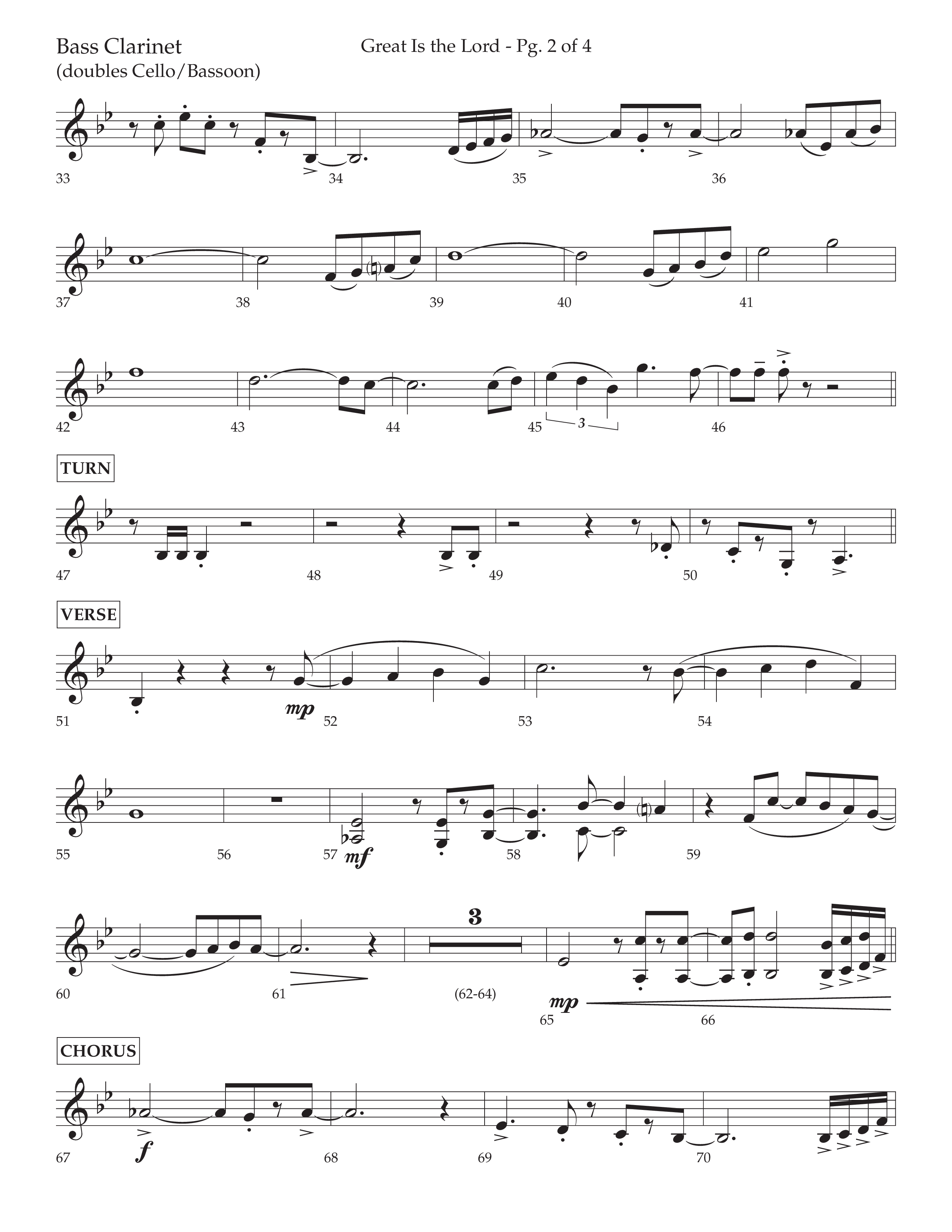 Great Is The Lord (with Blessing And Honor) (Choral Anthem SATB) Bass Clarinet (Lifeway Choral / Arr. David Wise / Orch. Bradley Knight)