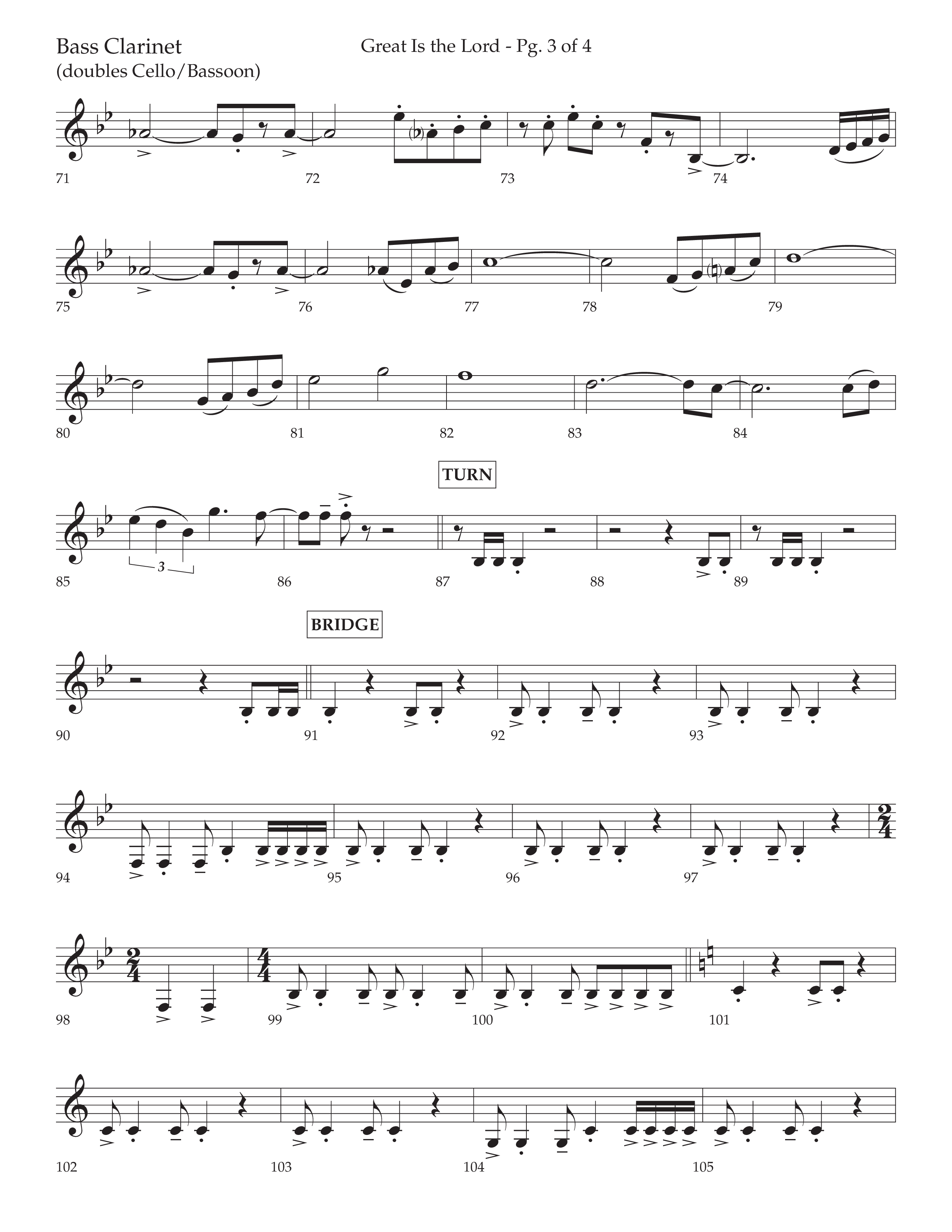 Great Is The Lord (with Blessing And Honor) (Choral Anthem SATB) Bass Clarinet (Lifeway Choral / Arr. David Wise / Orch. Bradley Knight)