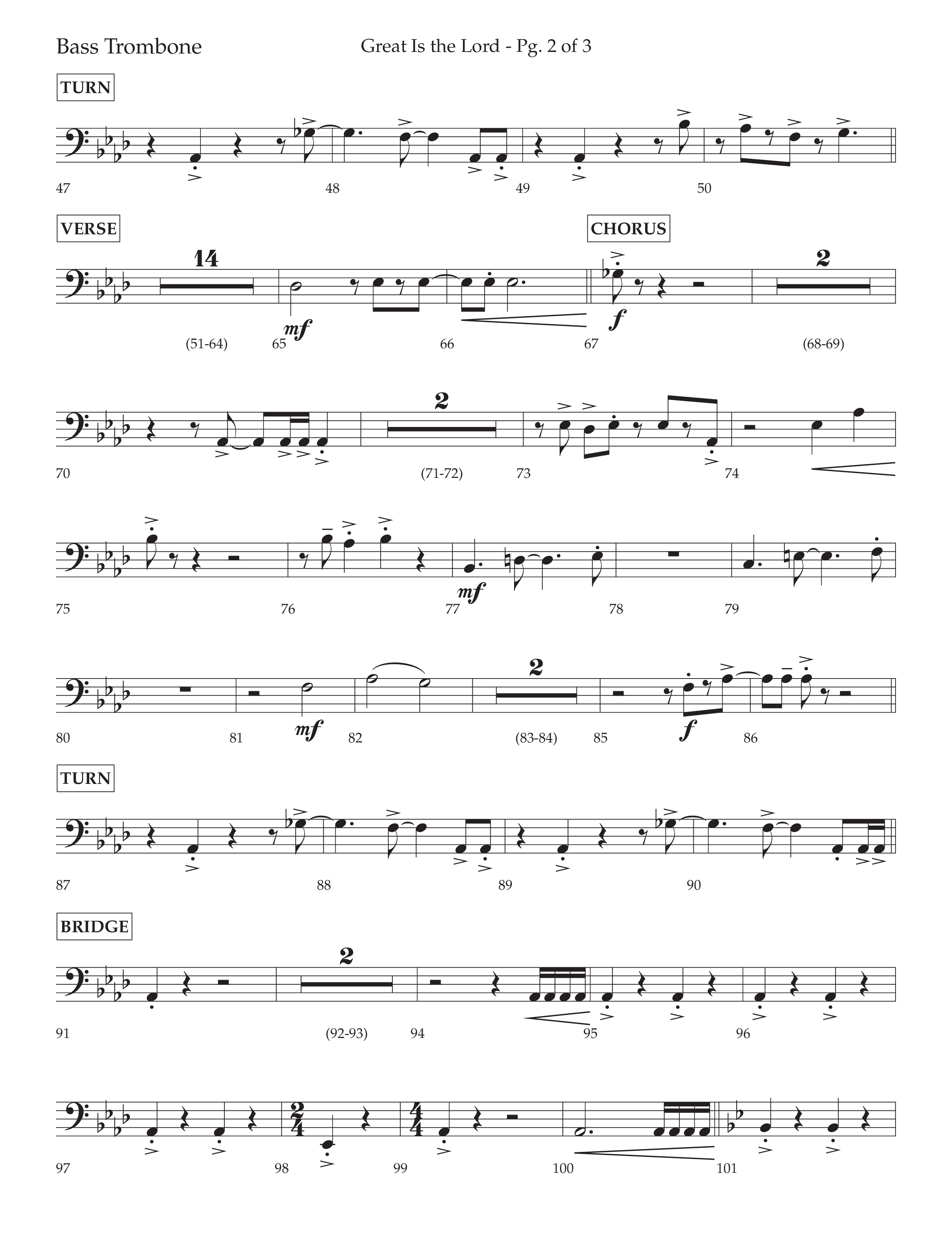 Great Is The Lord (with Blessing And Honor) (Choral Anthem SATB) Bass Trombone (Lifeway Choral / Arr. David Wise / Orch. Bradley Knight)
