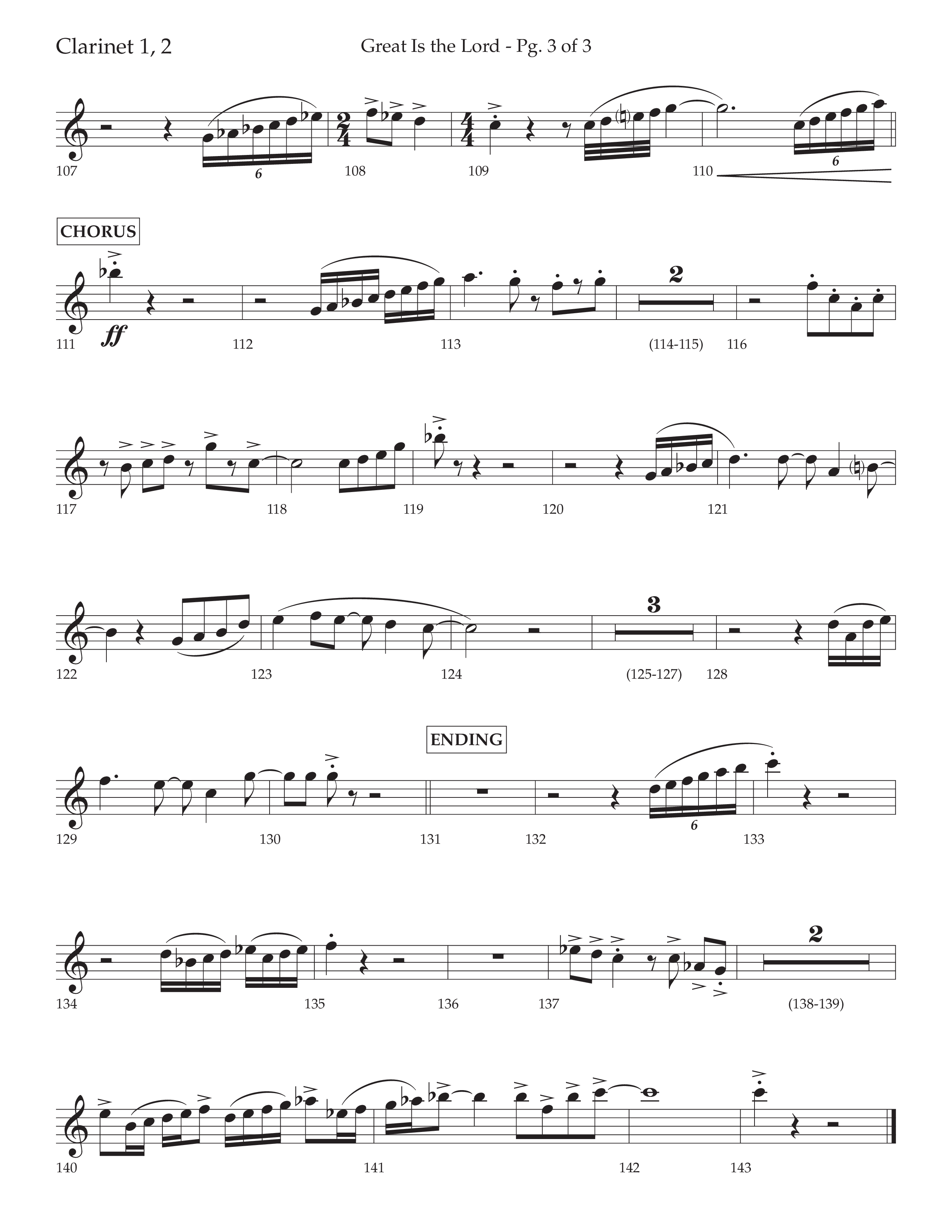 Great Is The Lord (with Blessing And Honor) (Choral Anthem SATB) Clarinet 1/2 (Lifeway Choral / Arr. David Wise / Orch. Bradley Knight)