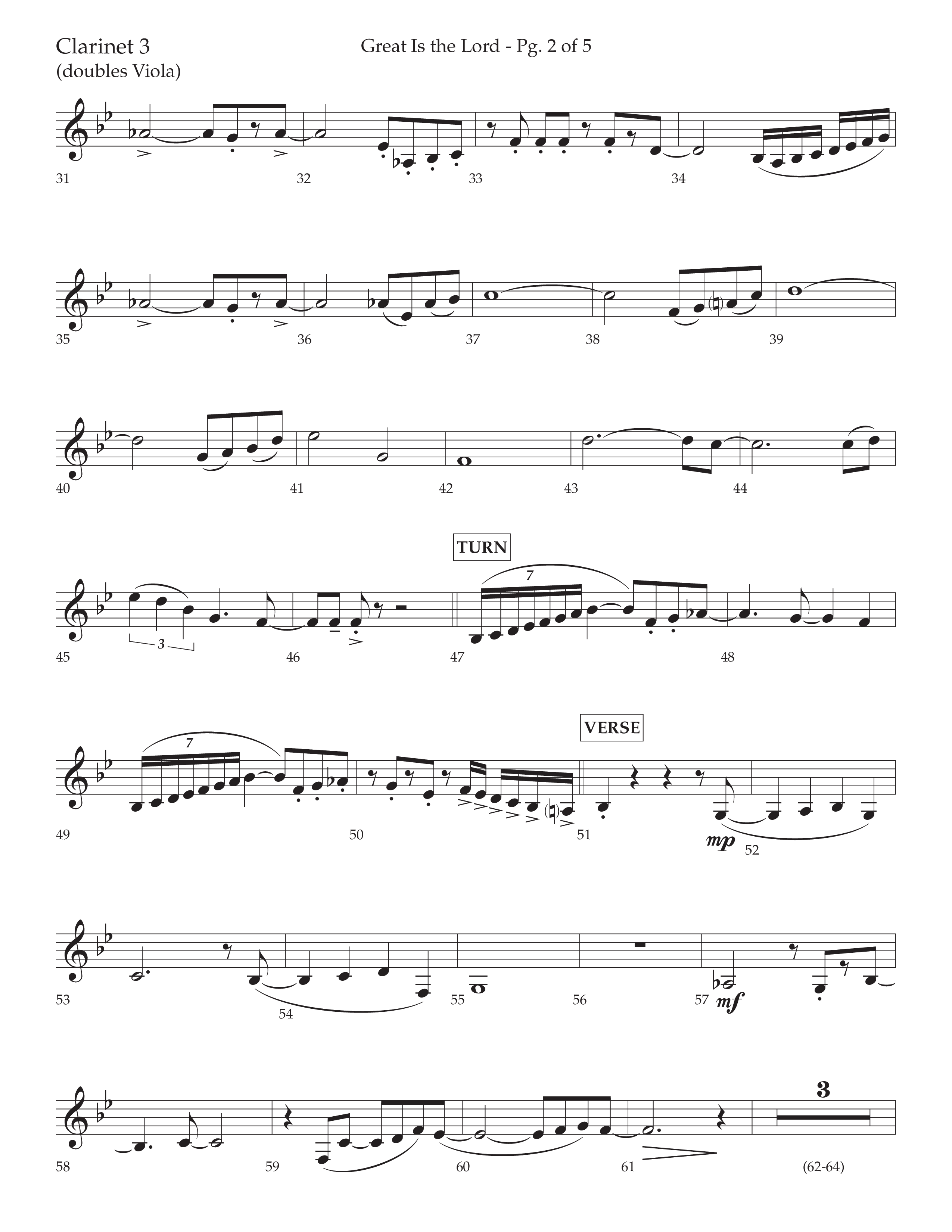 Great Is The Lord (with Blessing And Honor) (Choral Anthem SATB) Clarinet 3 (Lifeway Choral / Arr. David Wise / Orch. Bradley Knight)